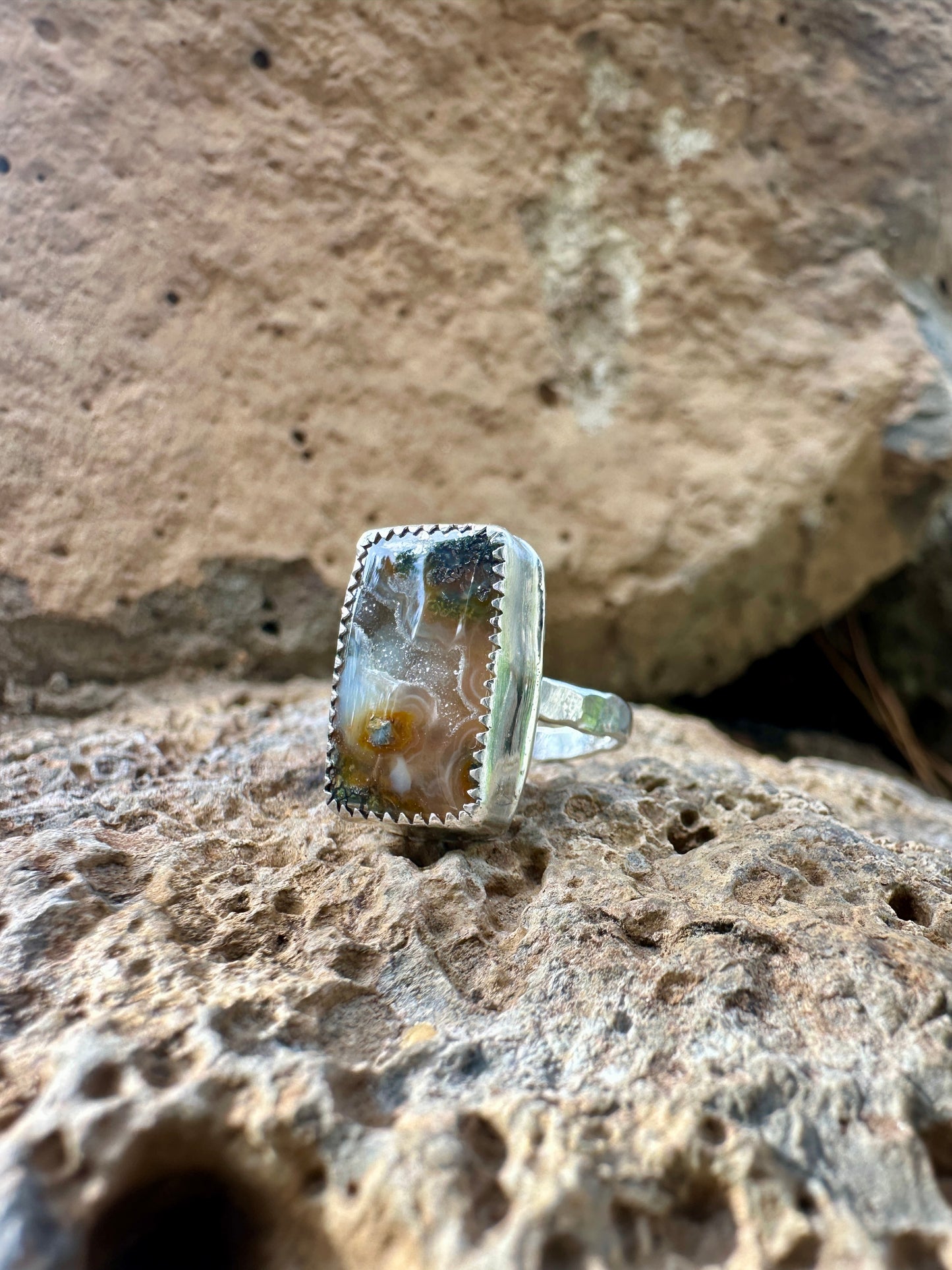 Rare Nipomo Agate Sterling Silver Ring