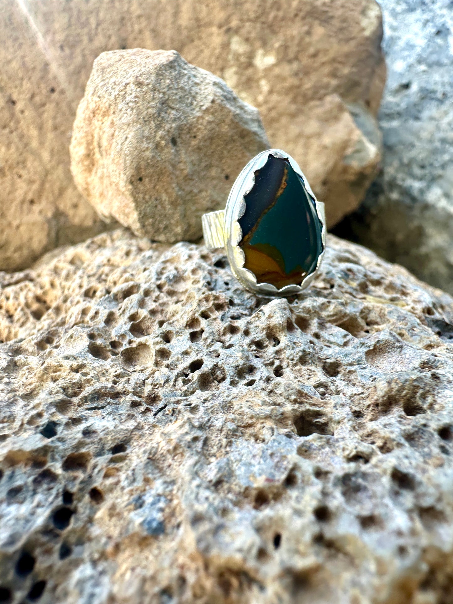 Blue mountain jasper sterling silver ring