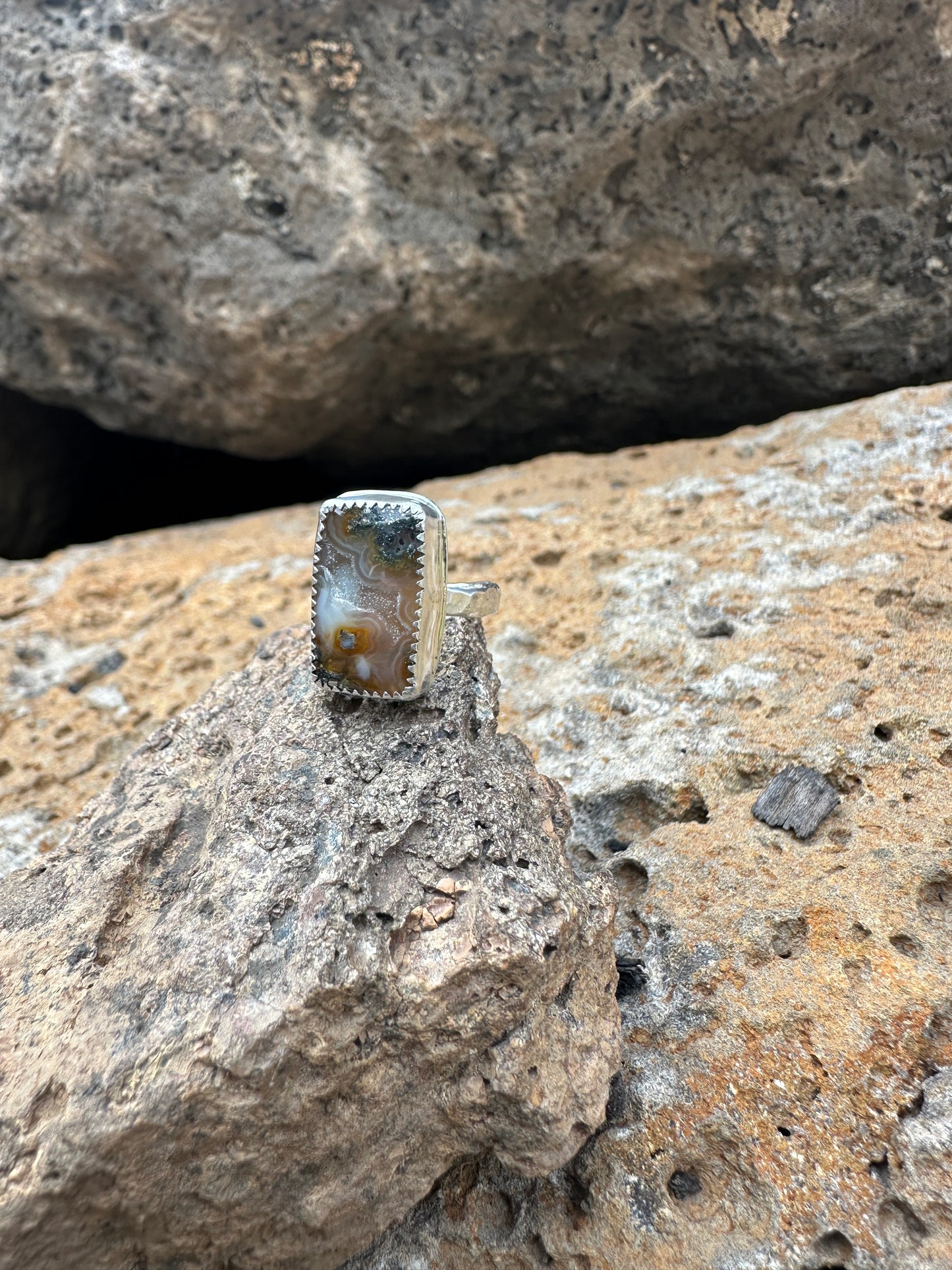Rare Nipomo Agate Sterling Silver Ring