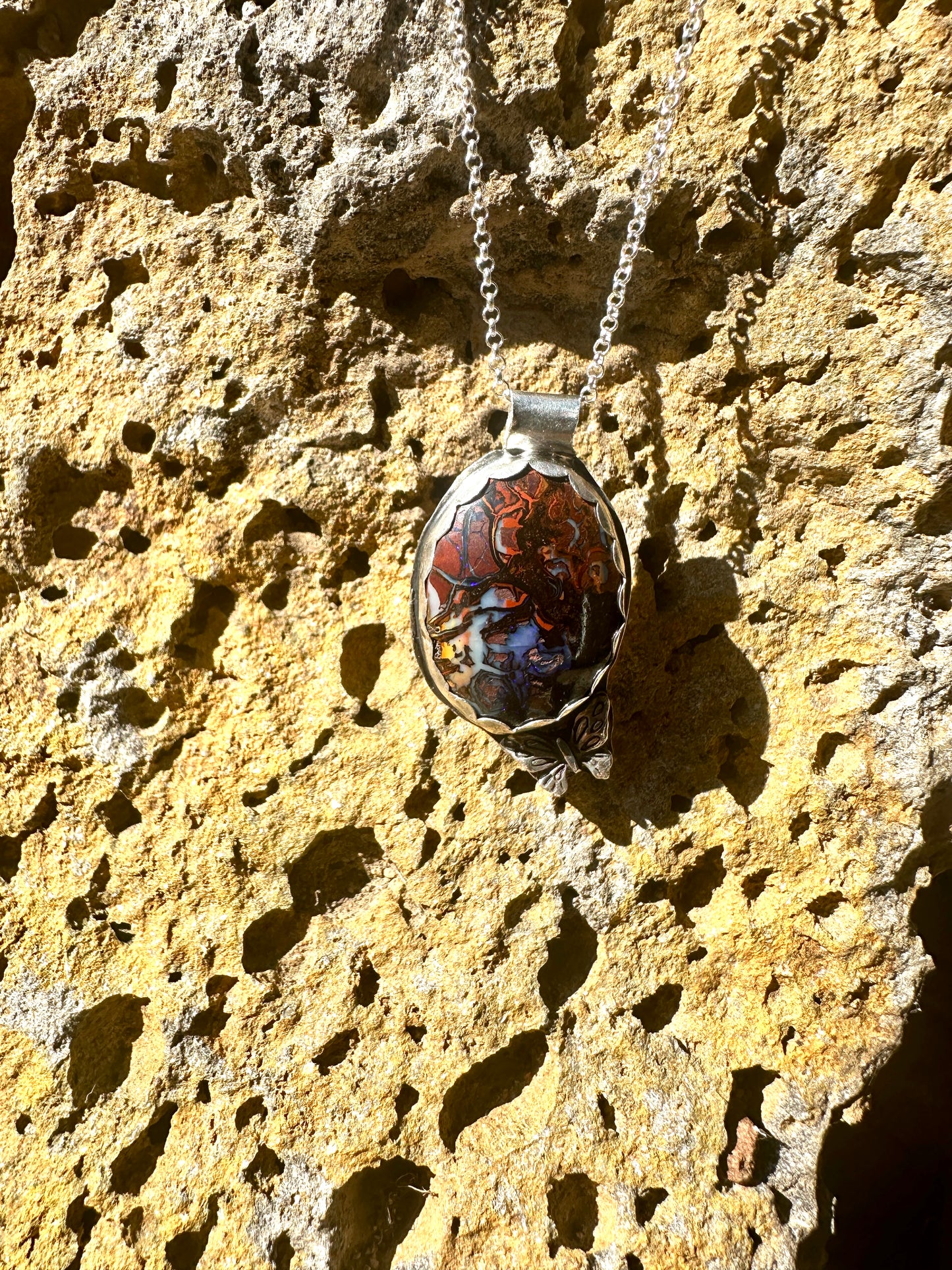 Boulder opal sterling silver necklace