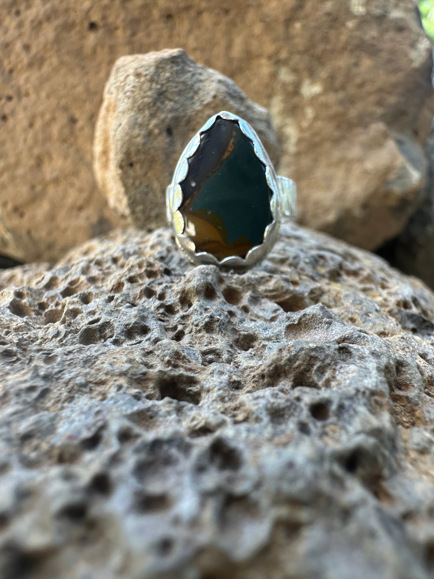 Blue mountain jasper sterling silver ring