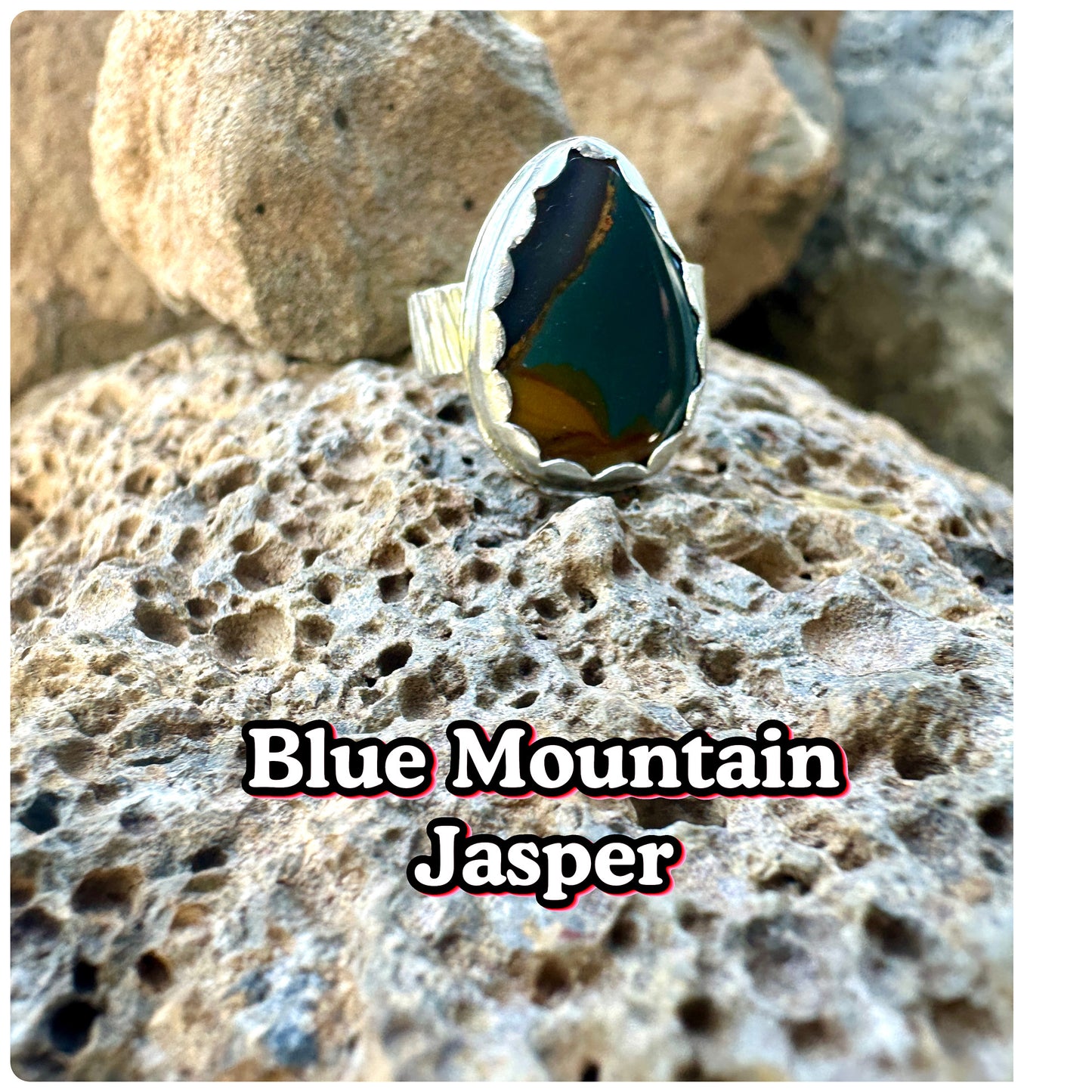 Blue mountain jasper sterling silver ring