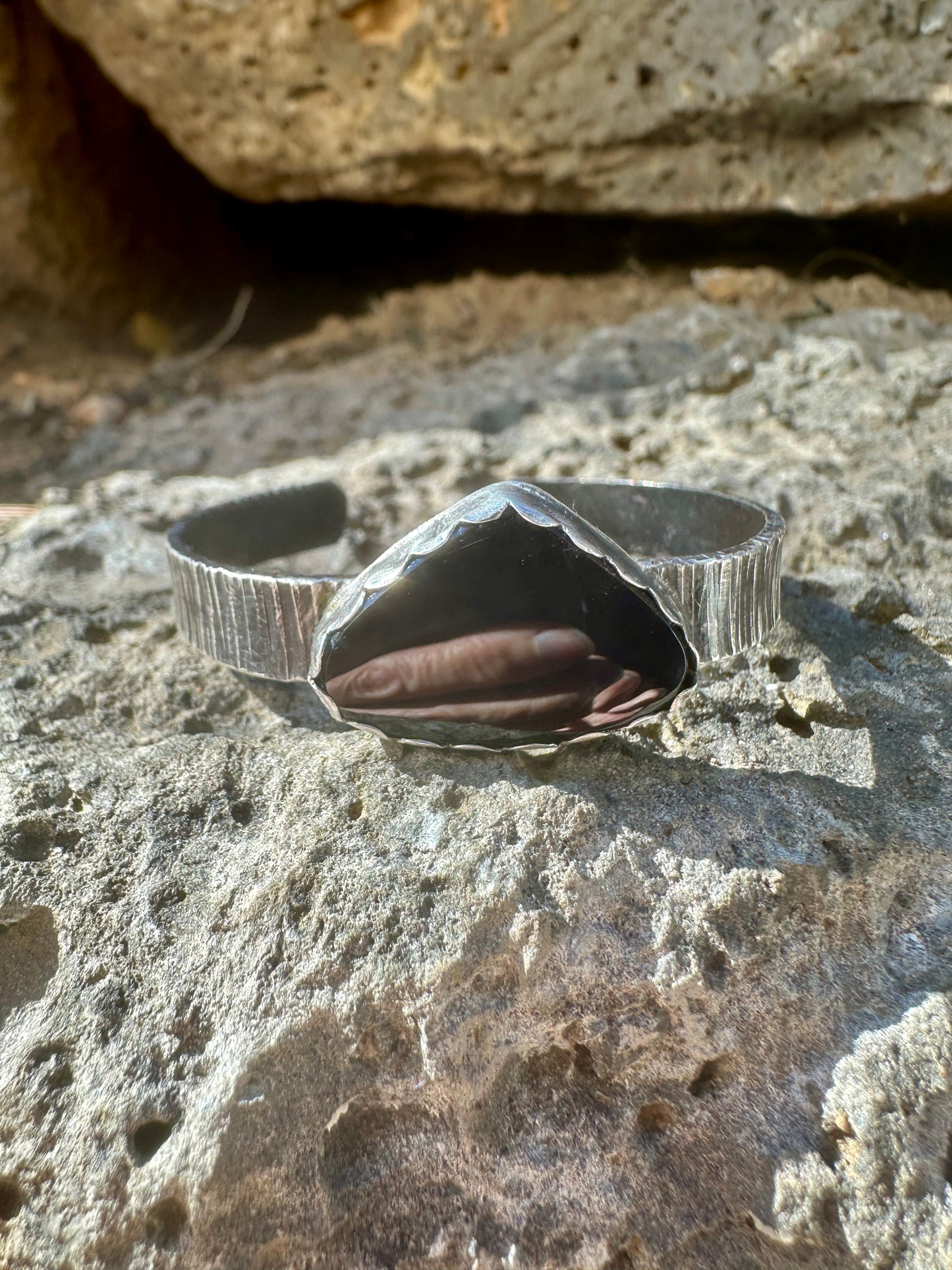 Obsidian sterling silver adjustable cuff