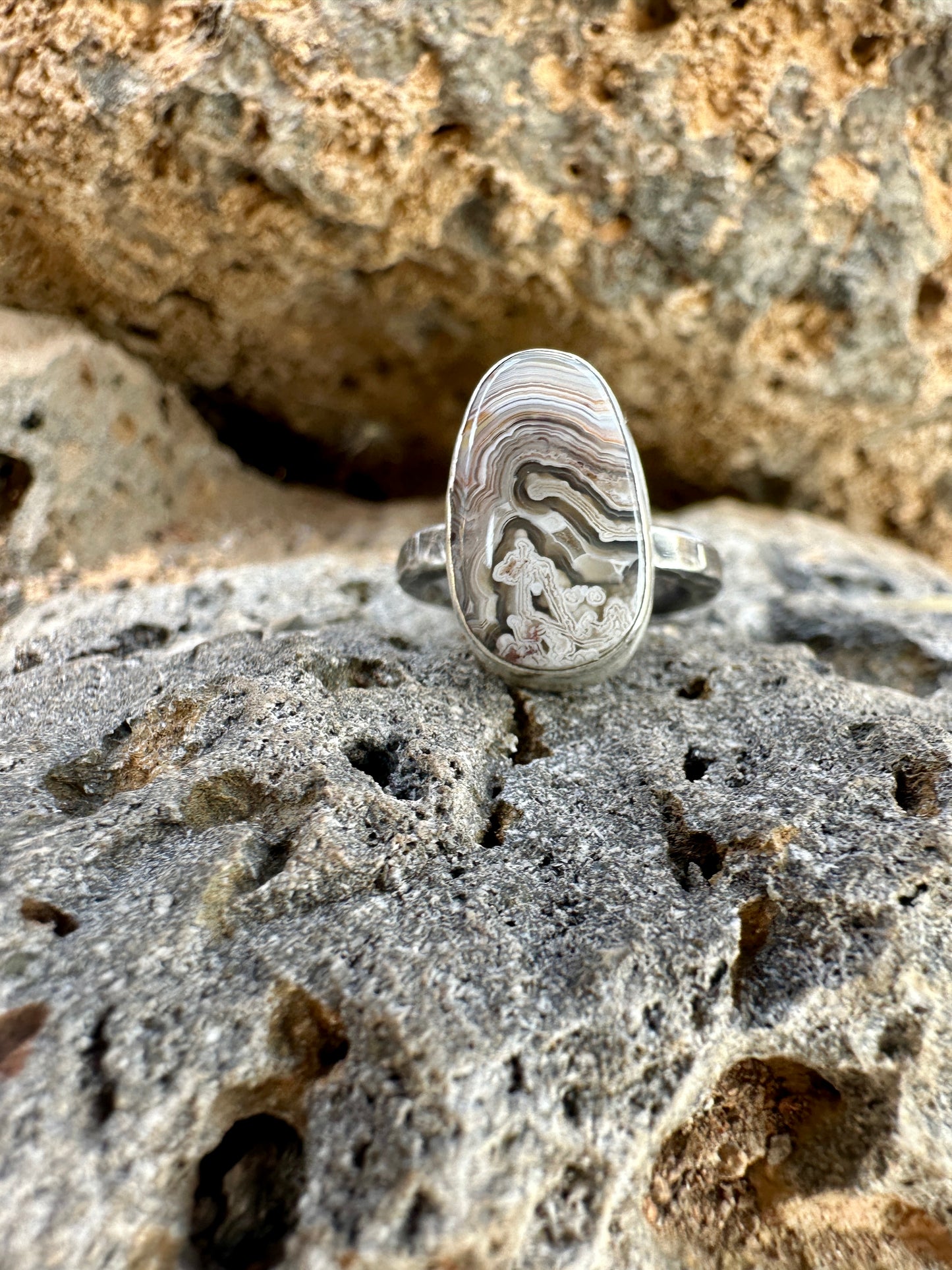 Sterling Silver Laguna Lace Agate Ring