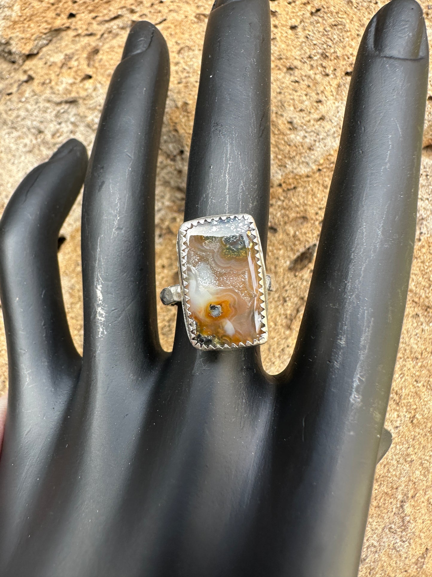 Rare Nipomo Agate Sterling Silver Ring