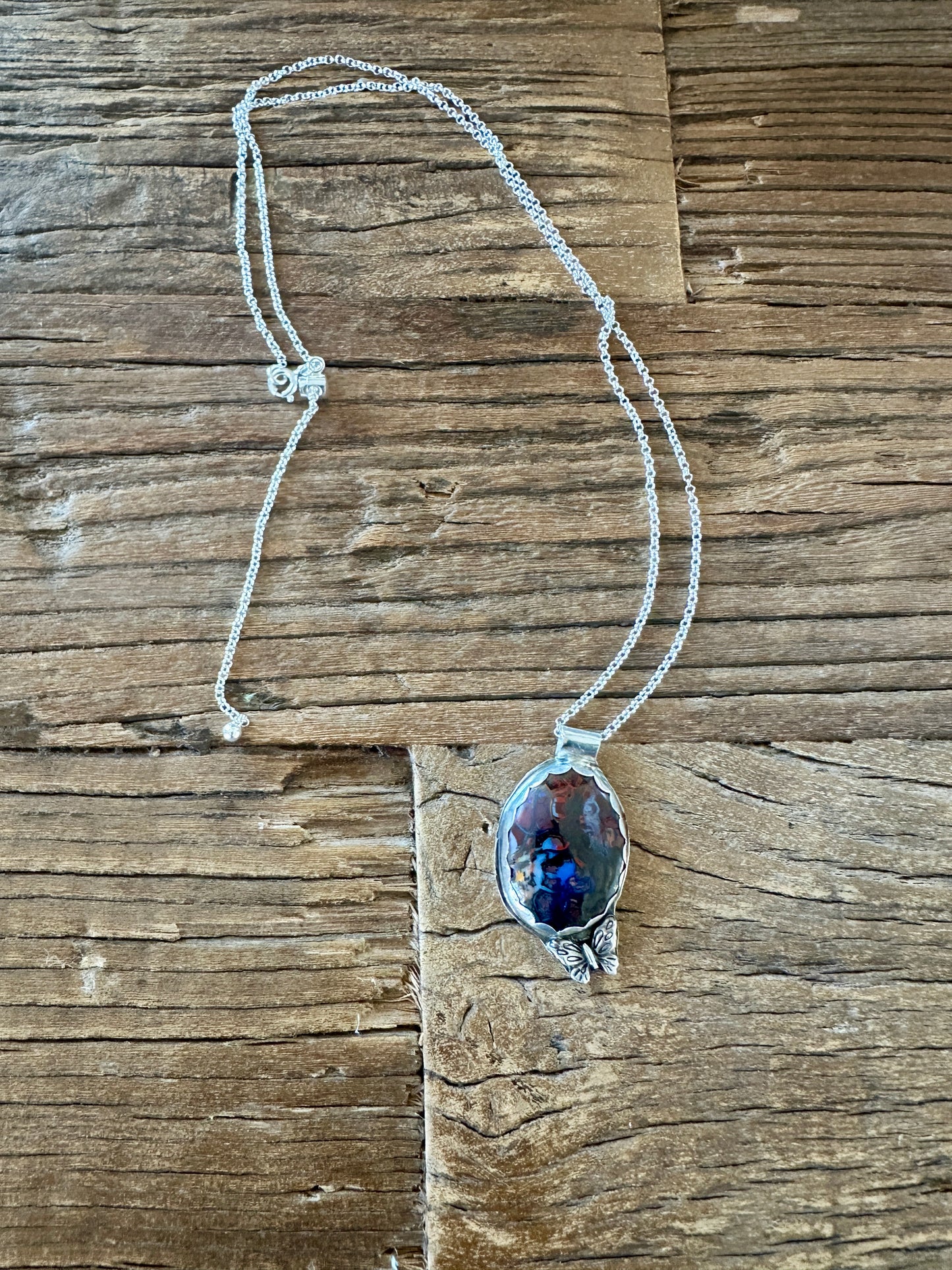 Boulder opal sterling silver necklace