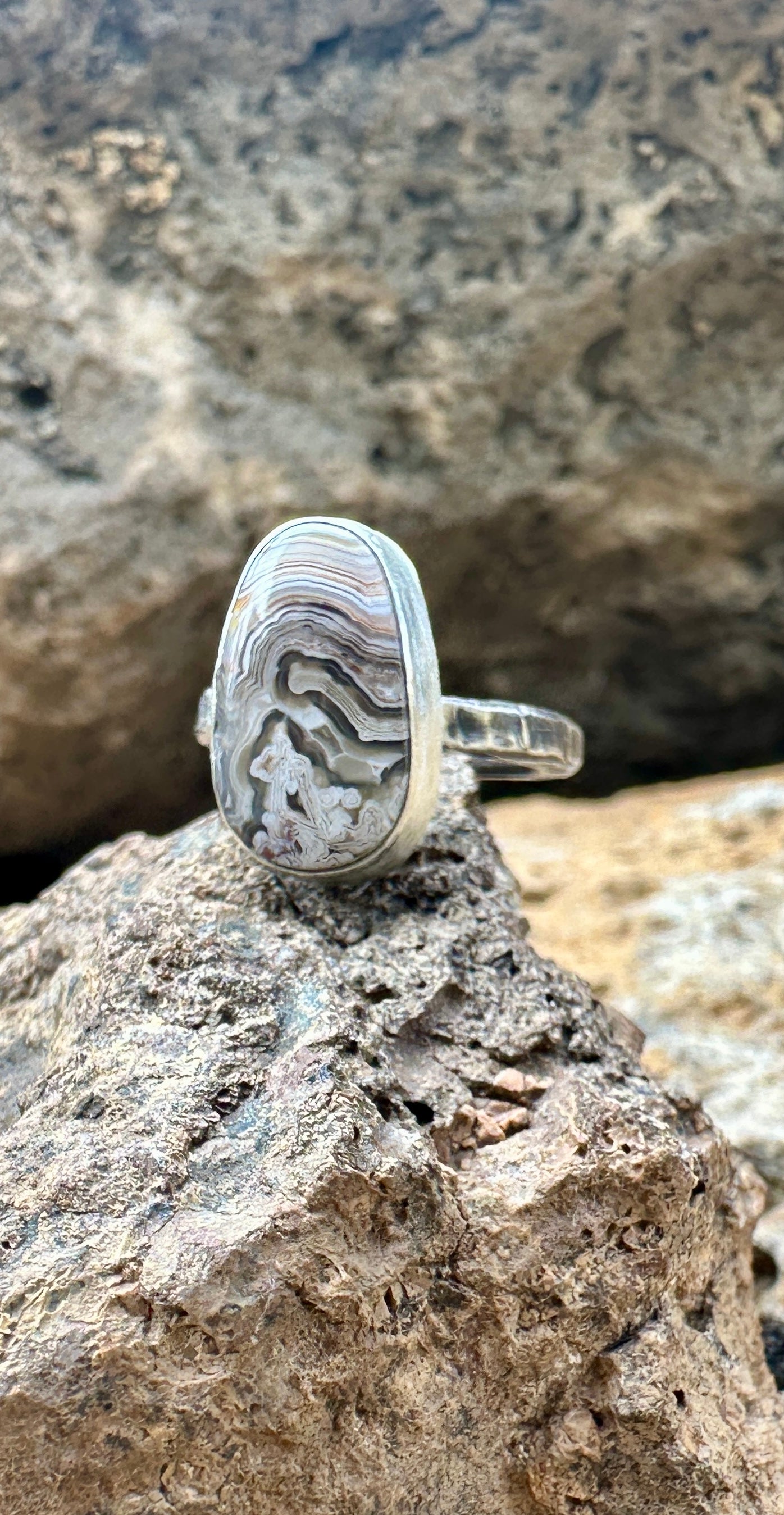 Sterling Silver Laguna Lace Agate Ring