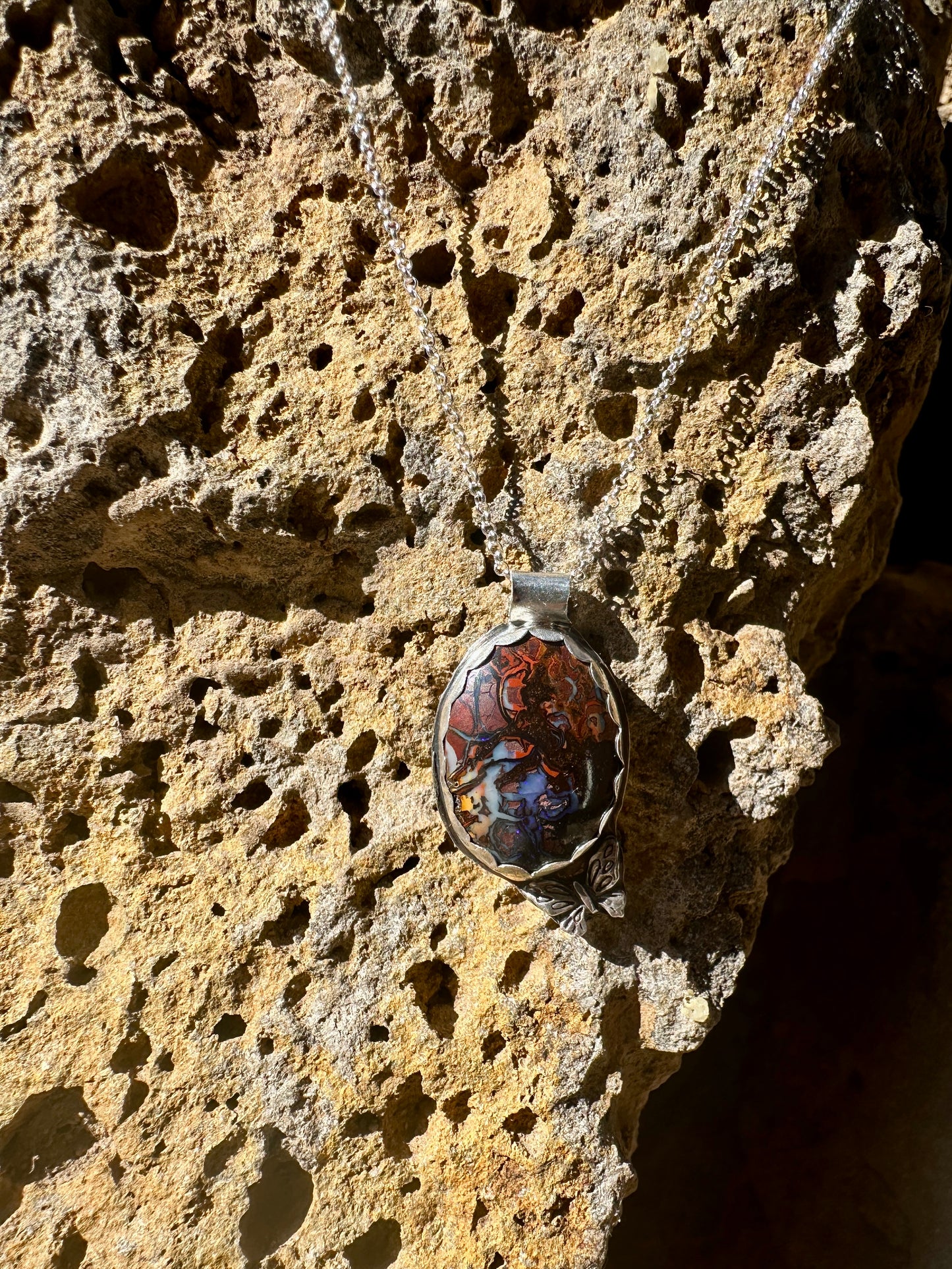 Boulder opal sterling silver necklace