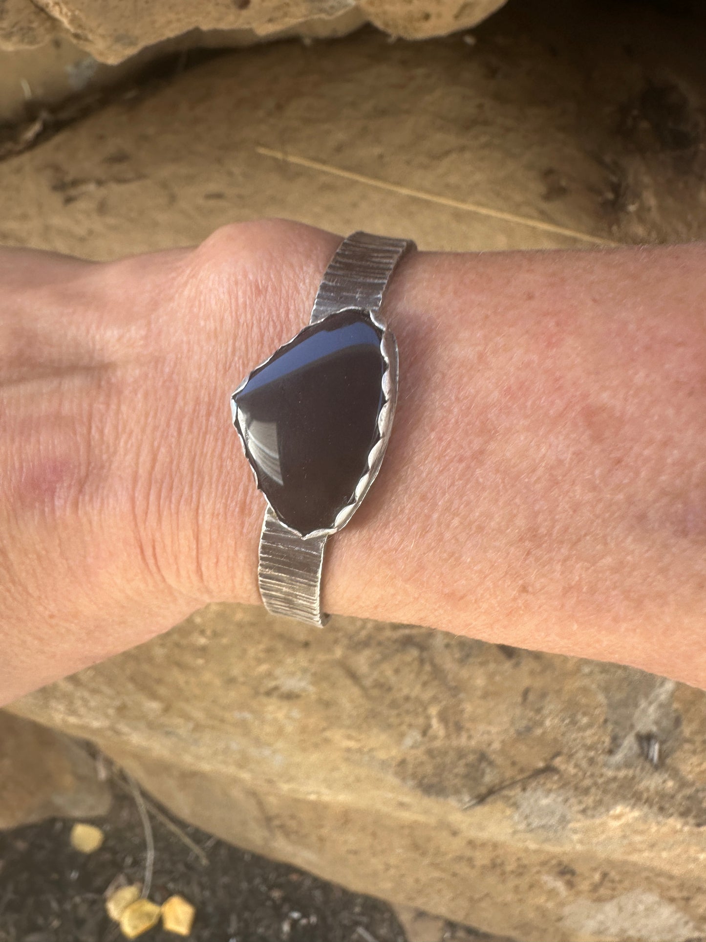 Obsidian sterling silver adjustable cuff