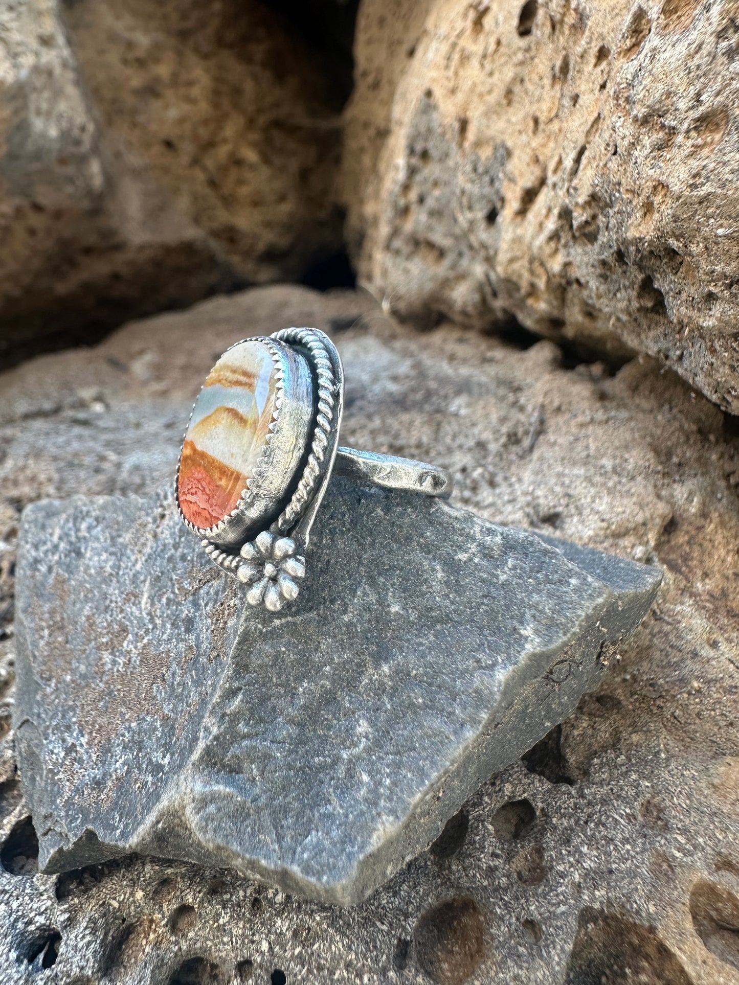 Flower in the desert Polychrome Jasper ring
