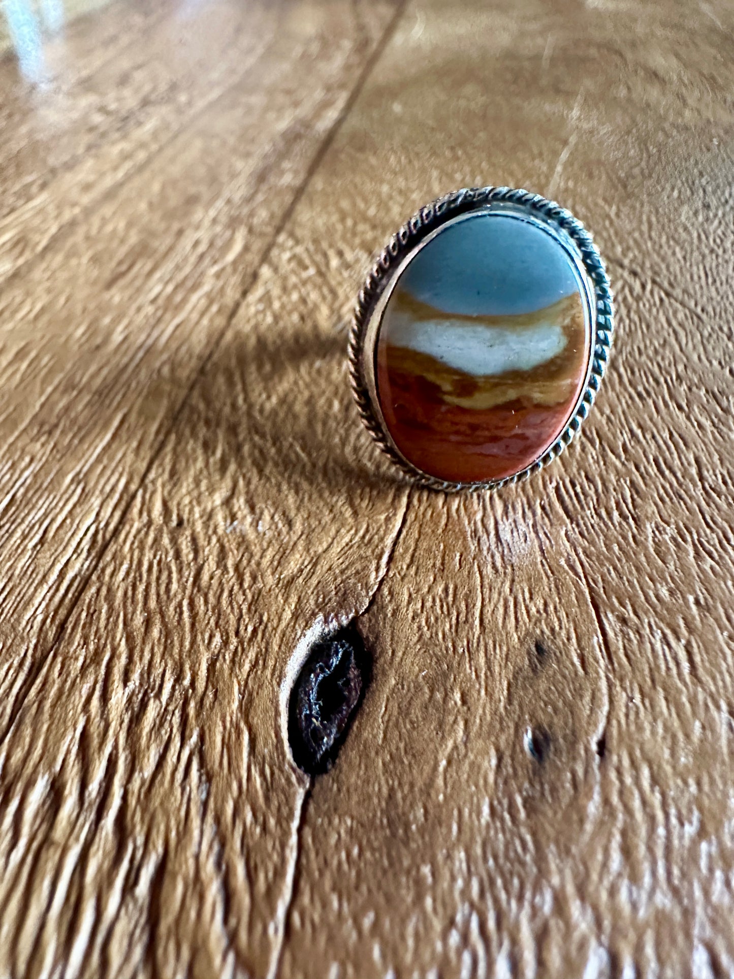 Polychrome jasper sterling silver ring