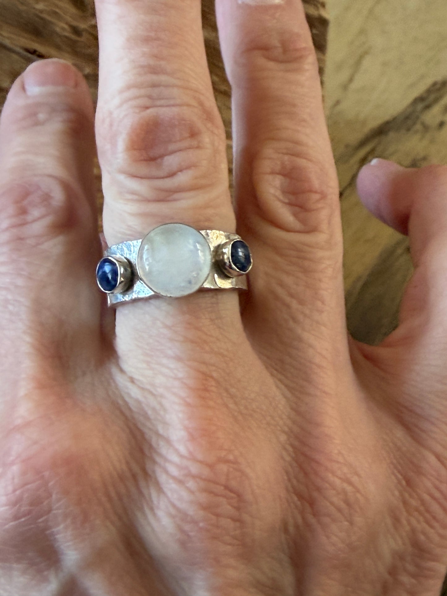 Moonstone and Lapis thick band ring