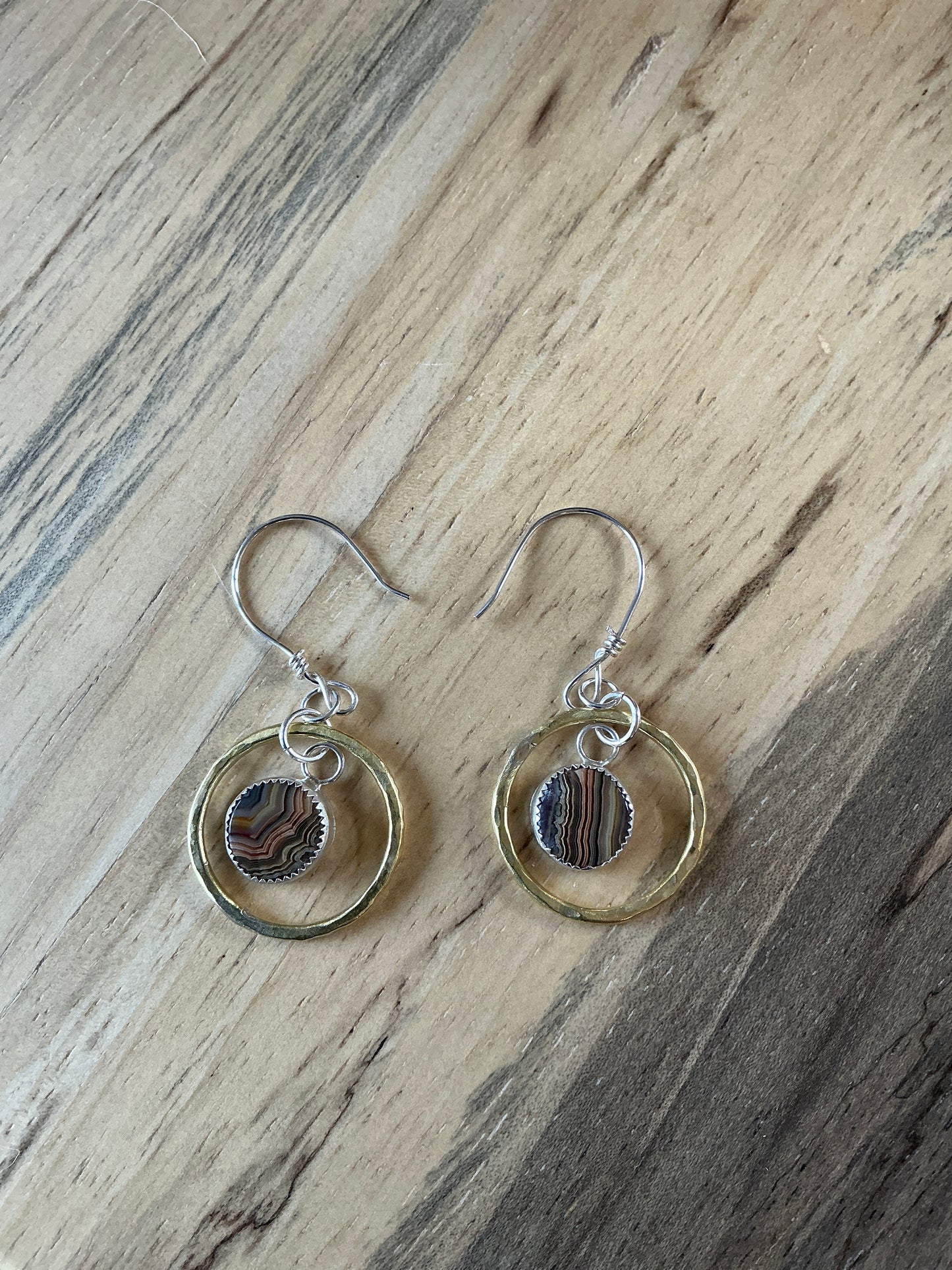 Crazy lace brass and silver earings