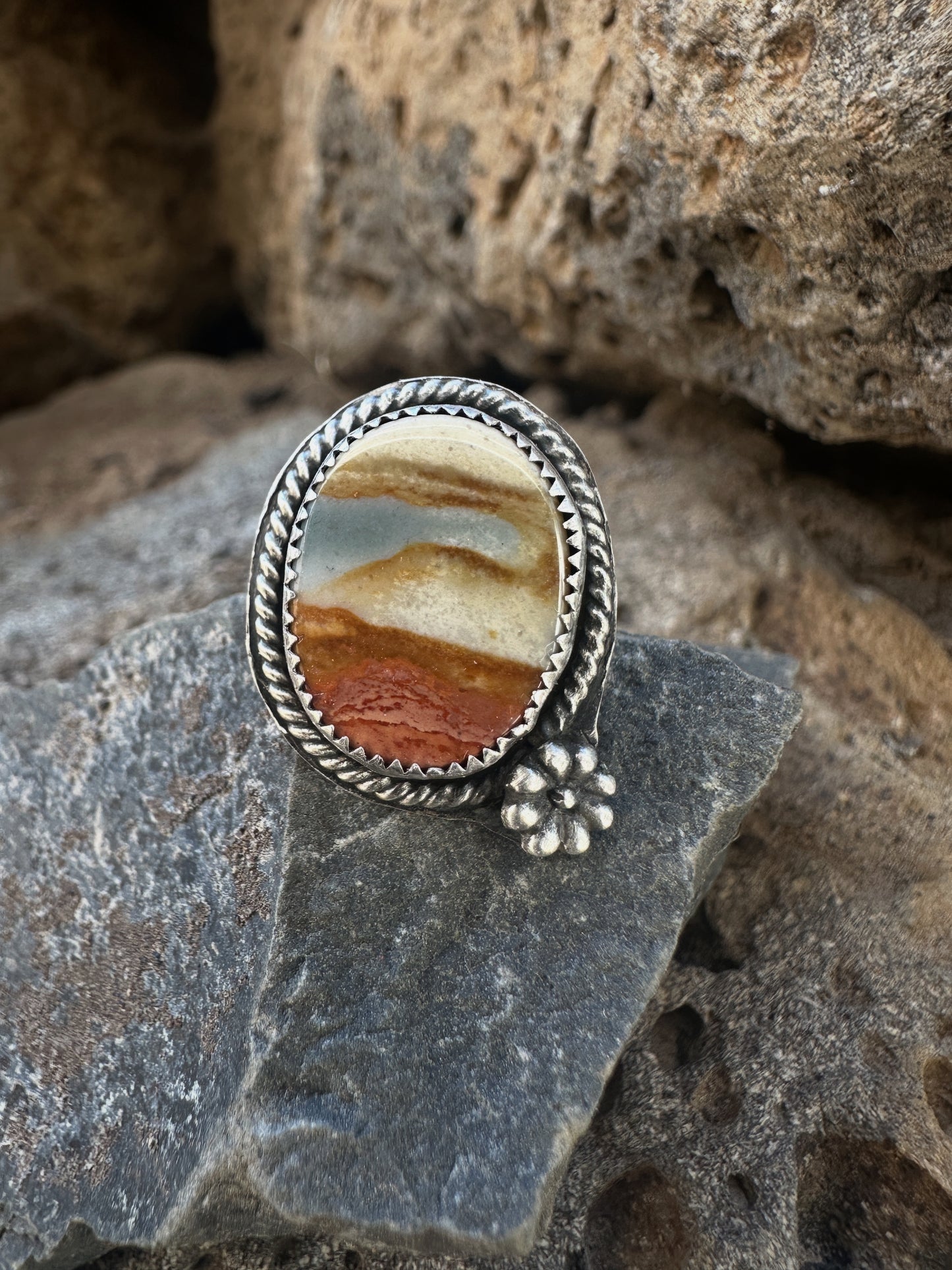 Flower in the desert Polychrome Jasper ring