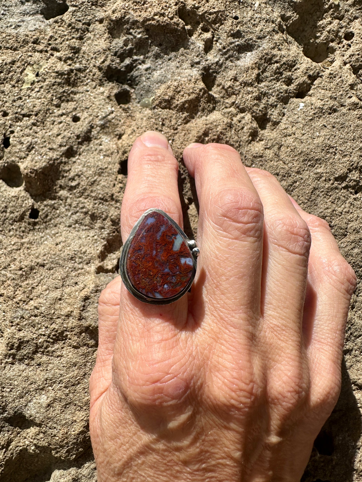 Maury Mountain Moss Agate Adjustable Sterling Silver ring