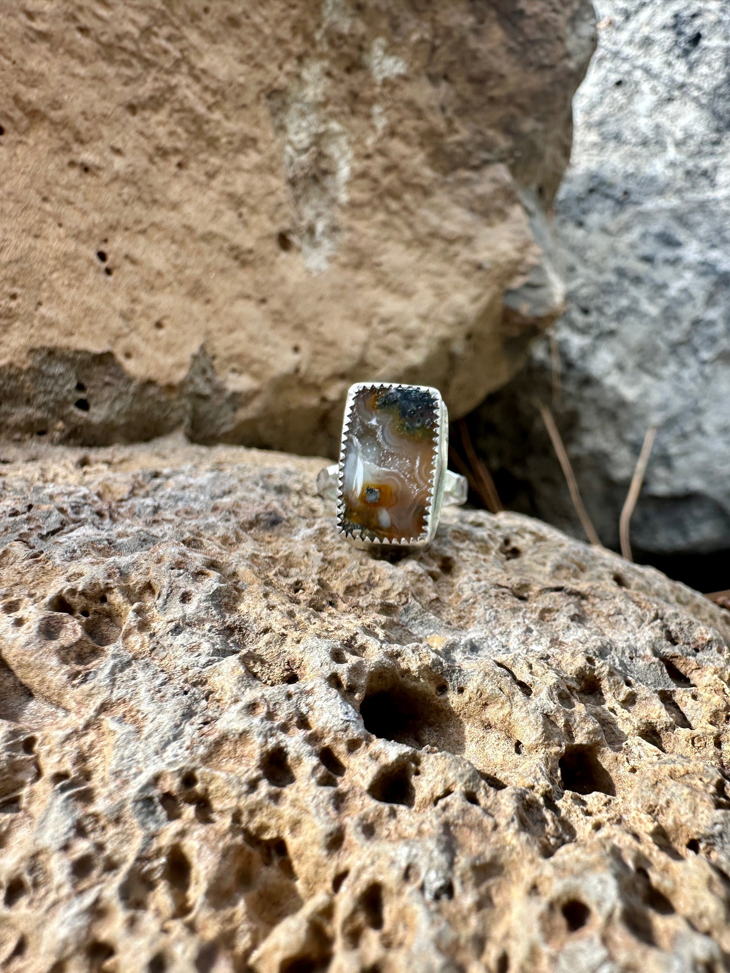 Rare Nipomo Agate Sterling Silver Ring