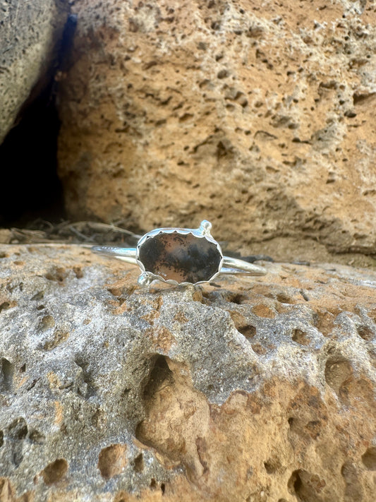 Plume Agate adjustable sterling silver cuff