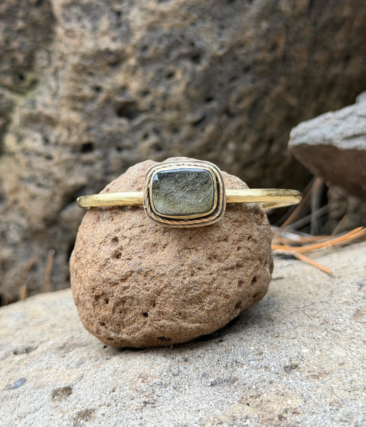 Gold sheen obsidian brass adjustable cuff