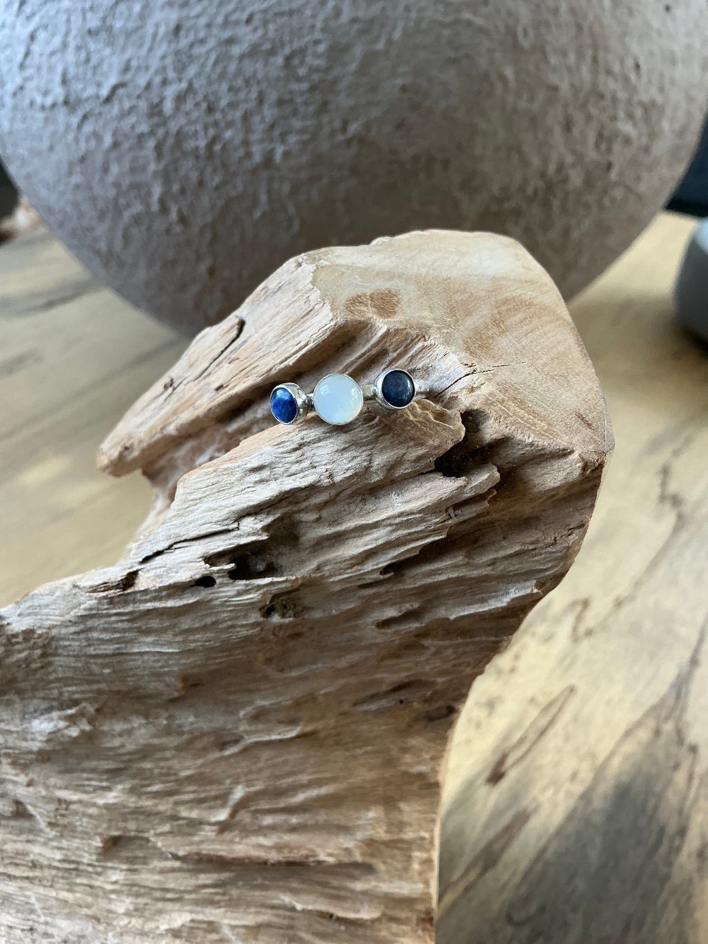 Moonstone and lapis lazuli silver ring