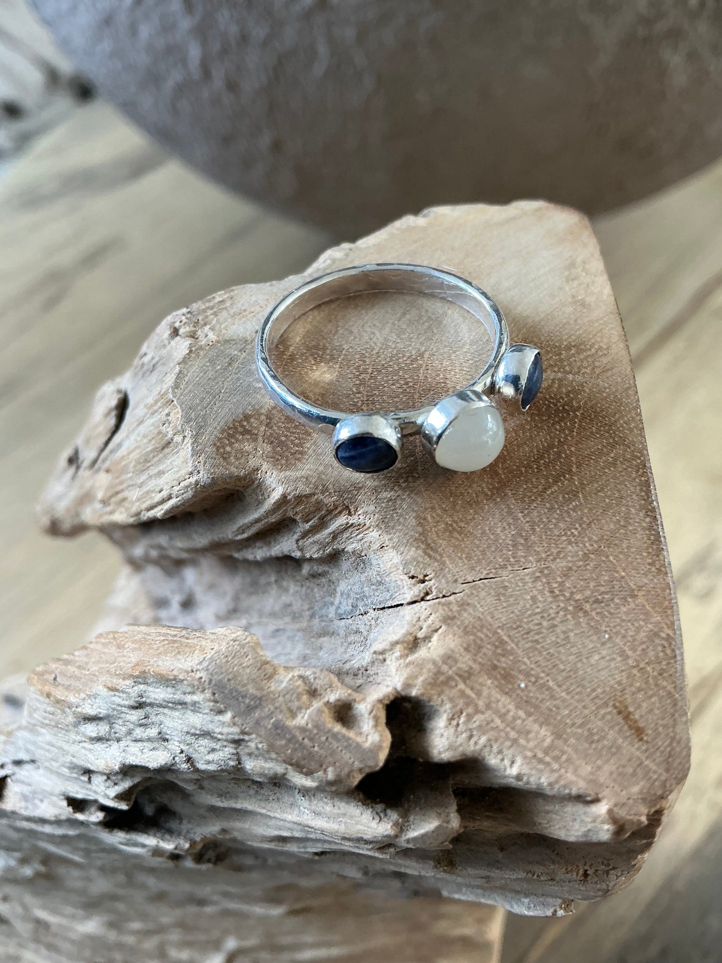 Moonstone and lapis lazuli silver ring