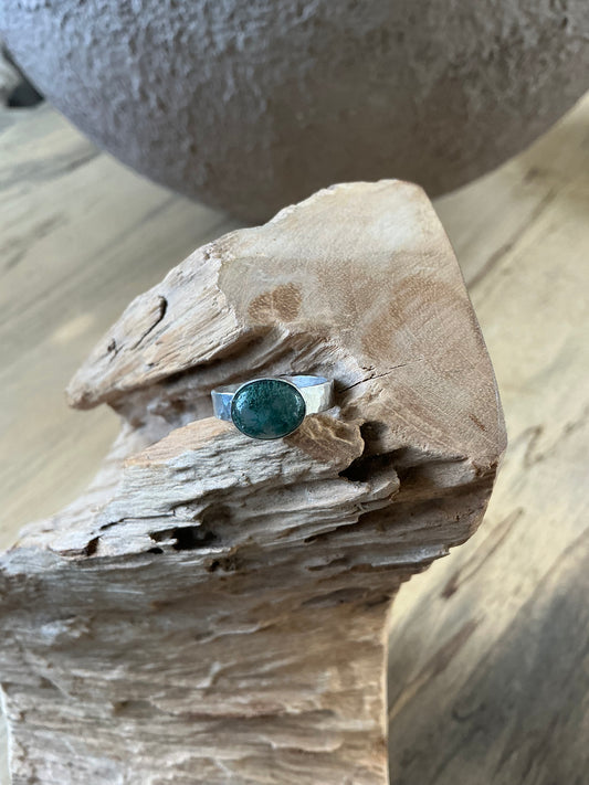 Moss agate and silver ring