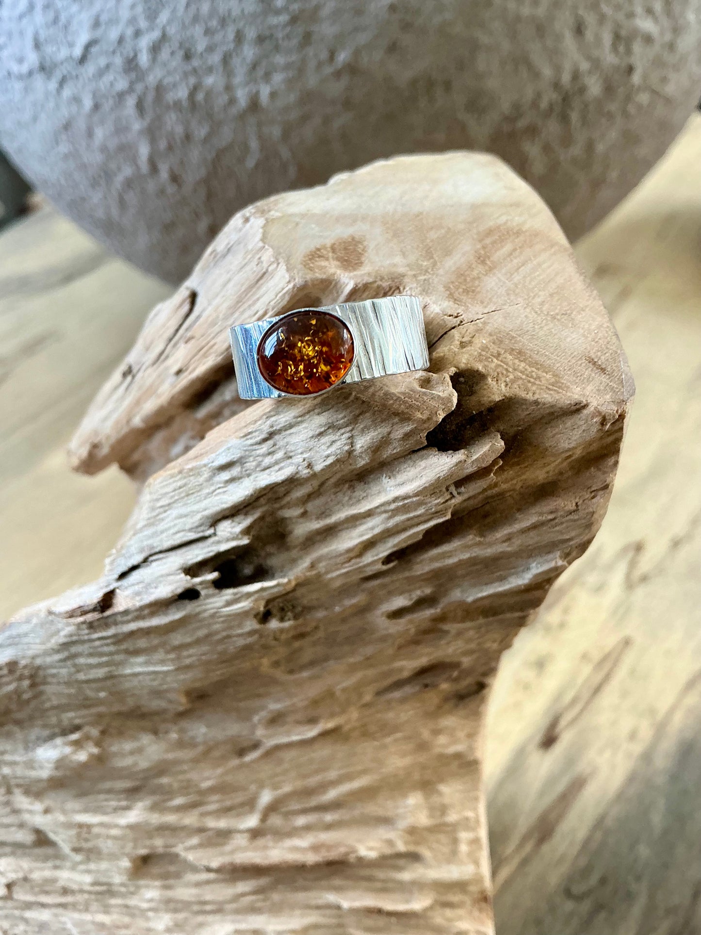 Amber silver ring