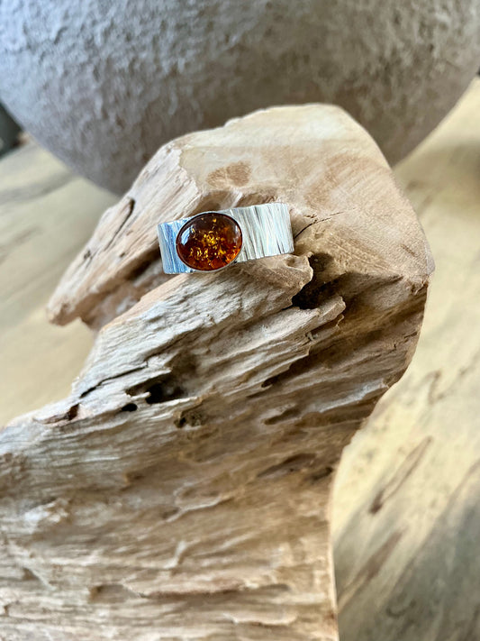 Amber silver ring