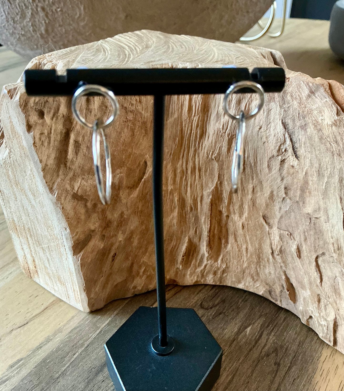 Double circle silver earrings