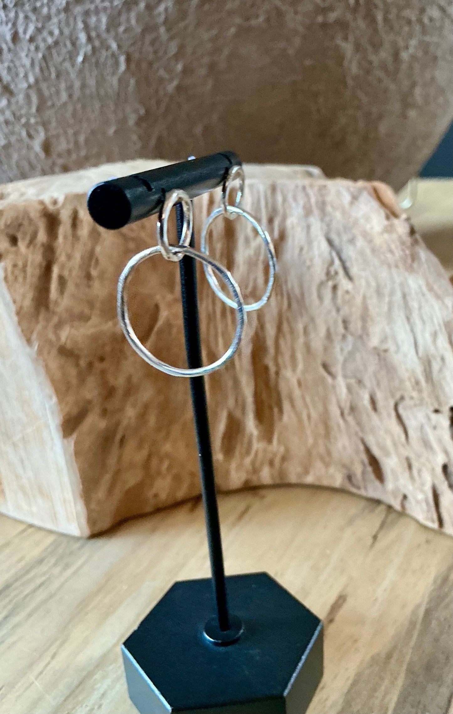 Double circle silver earrings