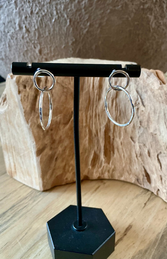 Double circle silver earrings