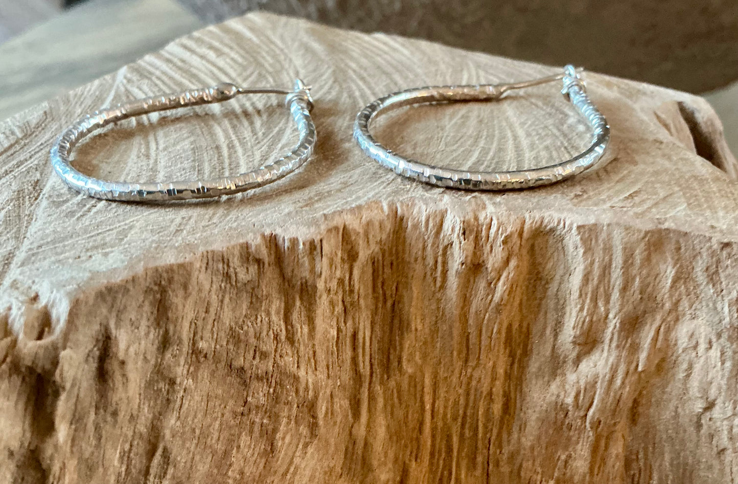 Hammered silver hoops