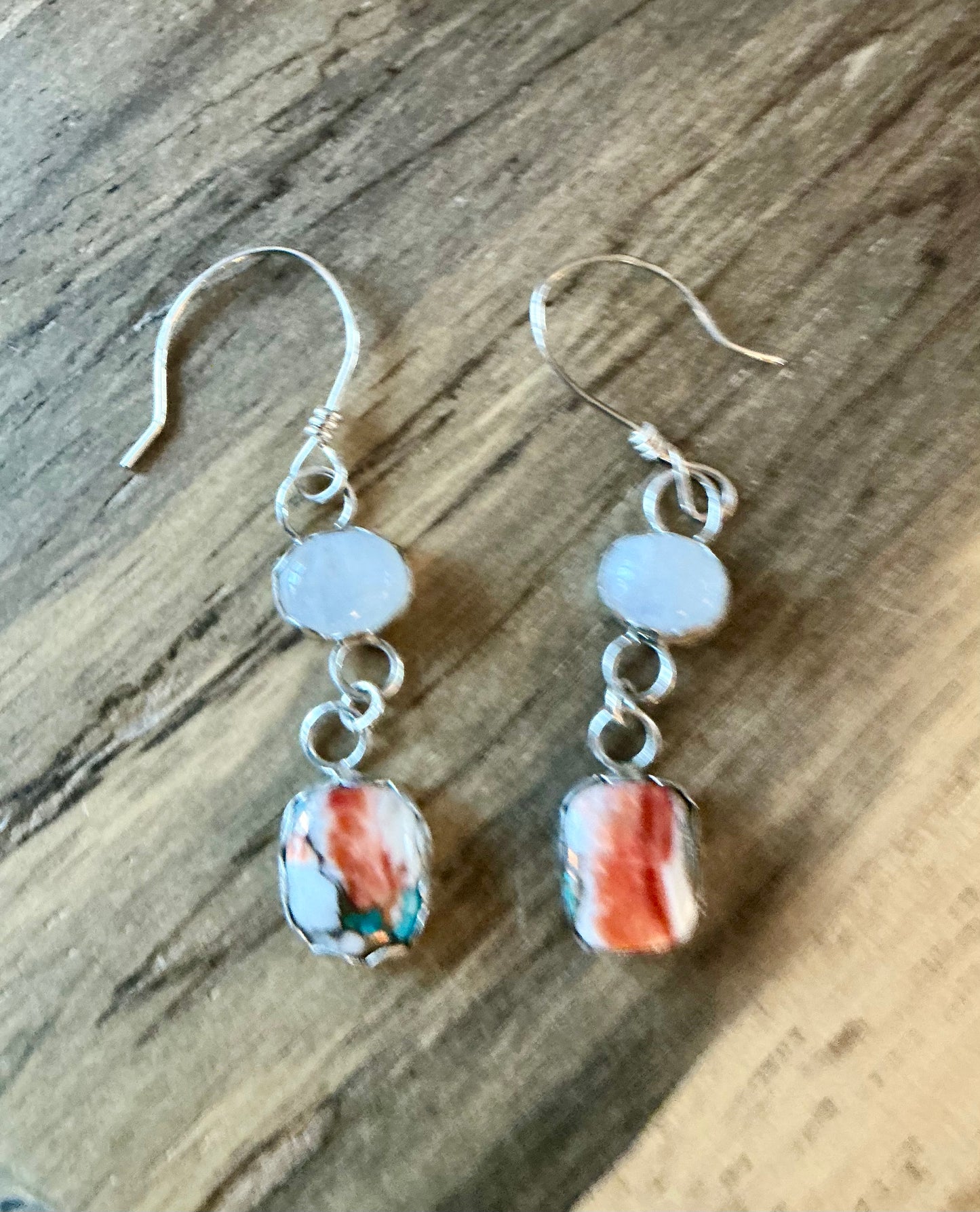 Moonstone and oyster turquoise earrings