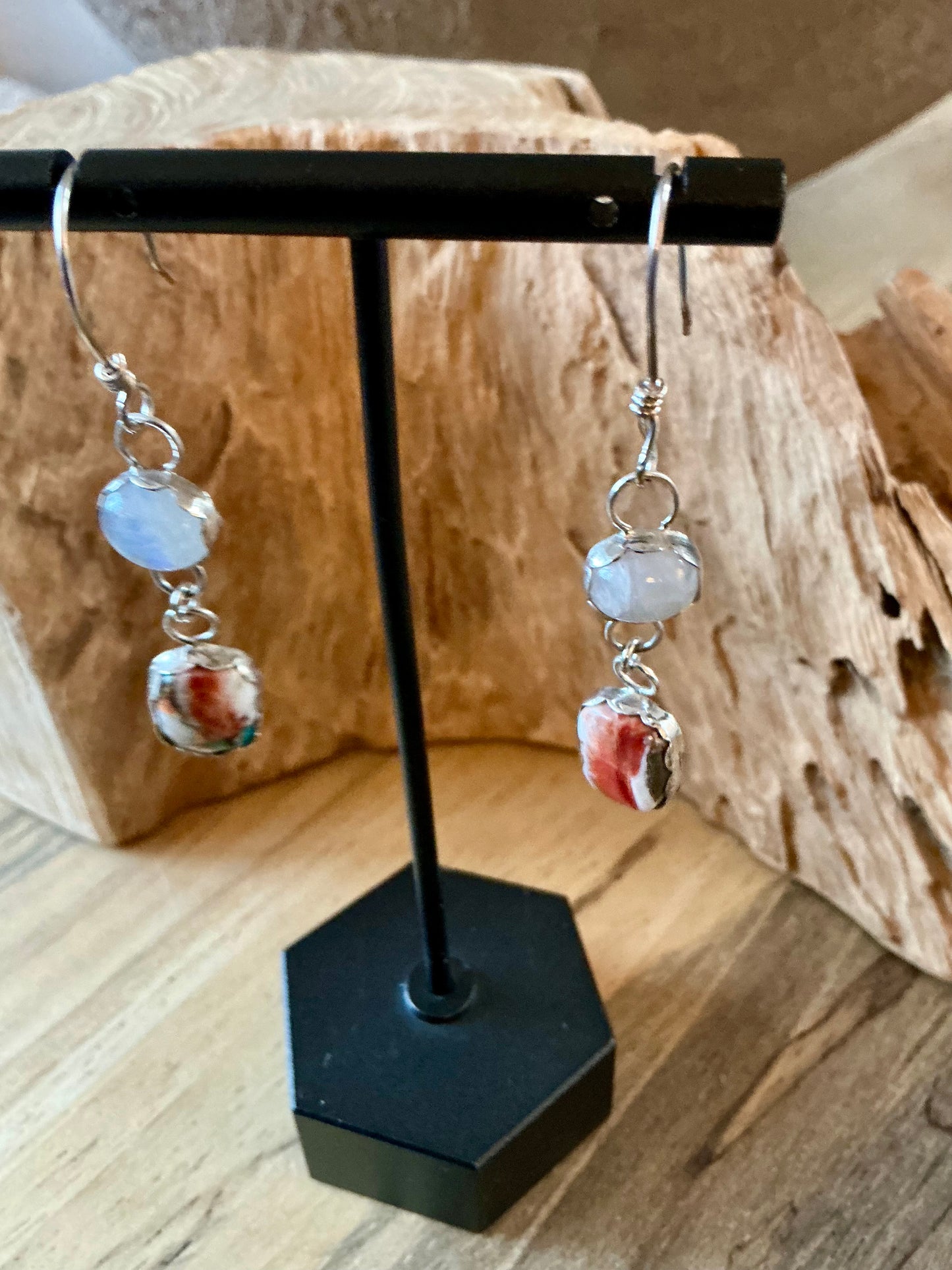 Moonstone and oyster turquoise earrings