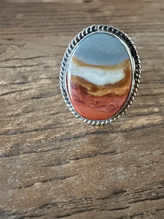 Polychrome jasper sterling silver ring