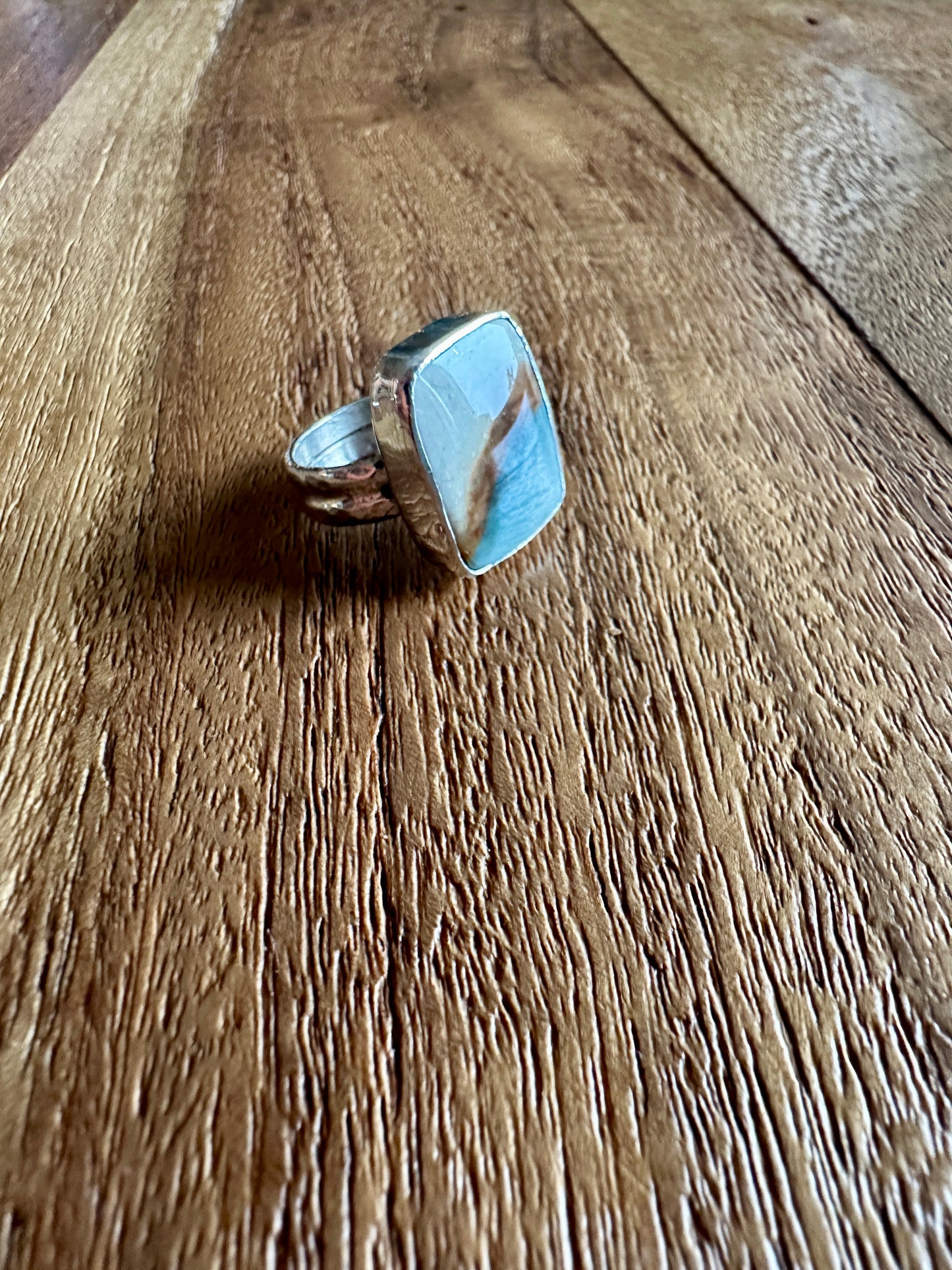 Polychrome jasper retro rectangular ring