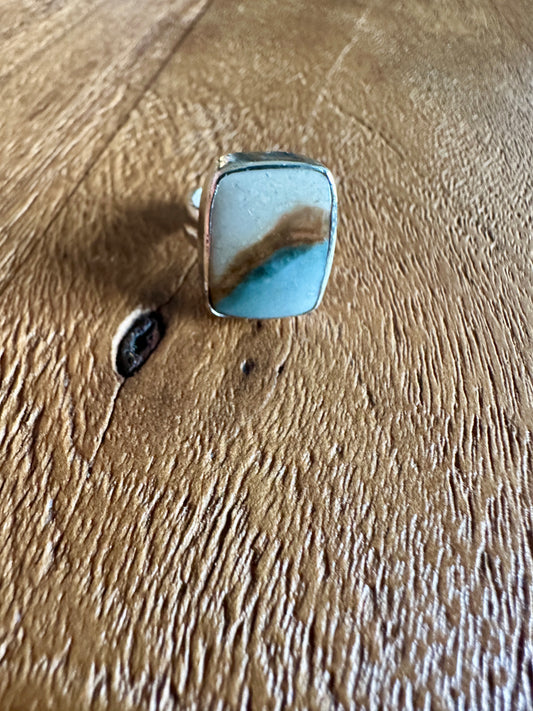 Polychrome jasper retro rectangular ring