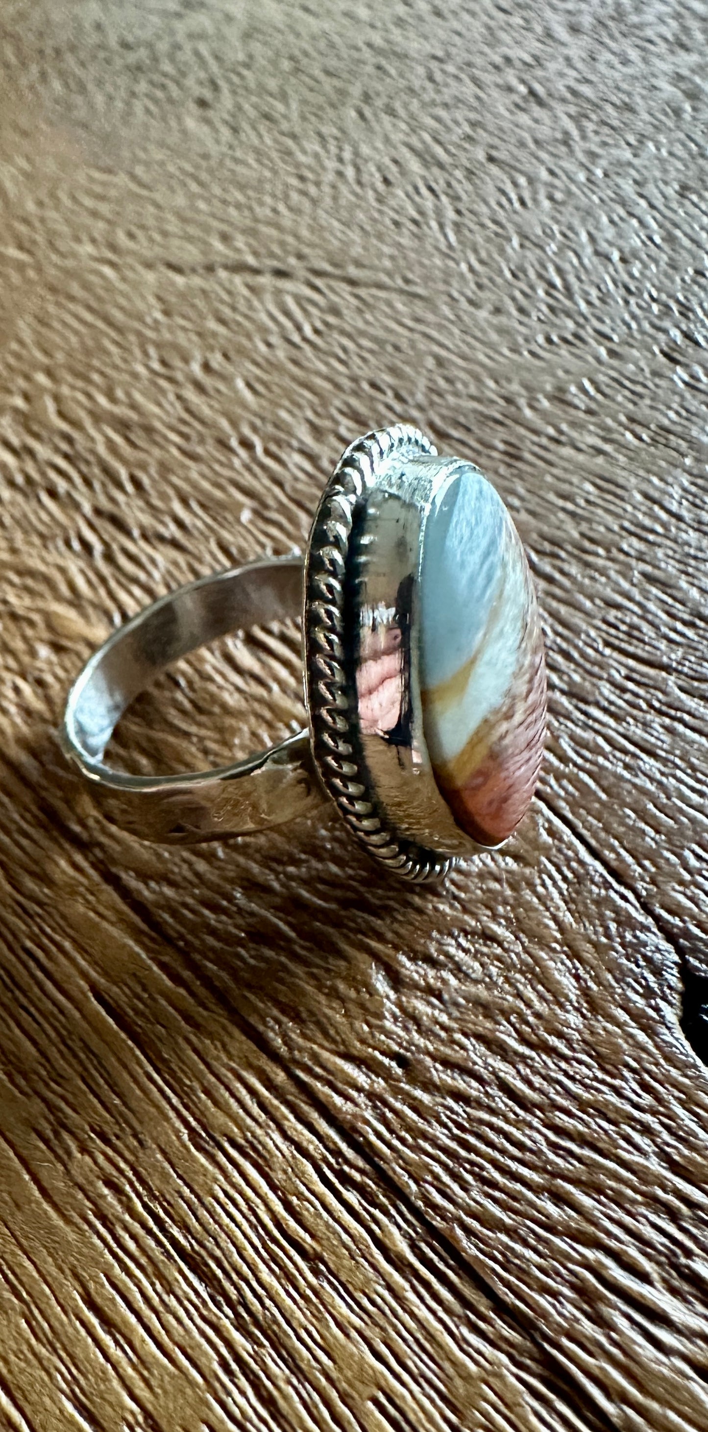 Polychrome jasper sterling silver ring