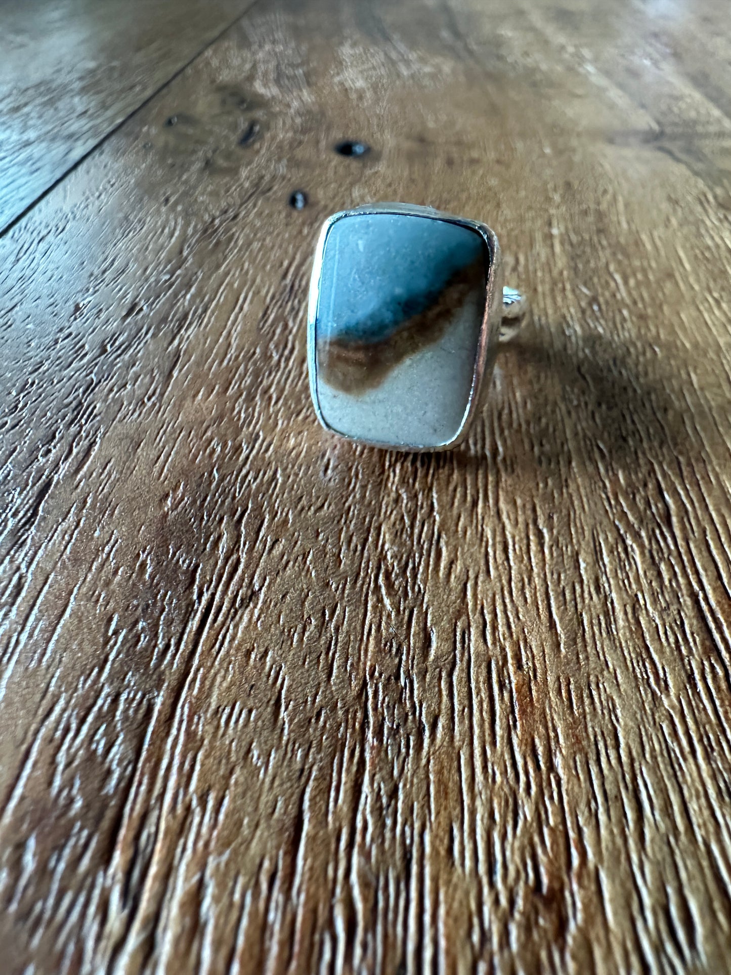 Polychrome jasper retro rectangular ring