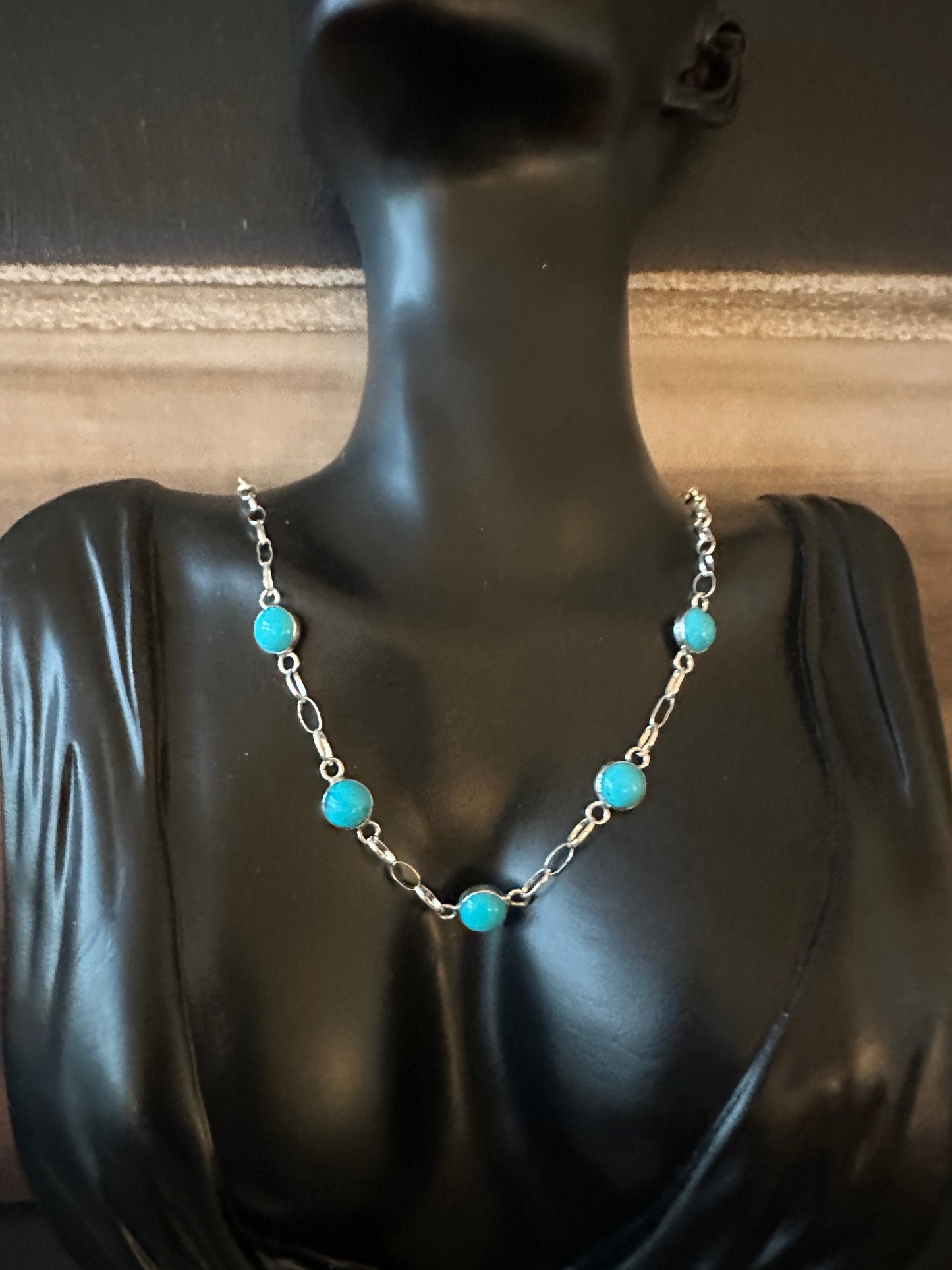 Turquoise and silver 5 stone necklace