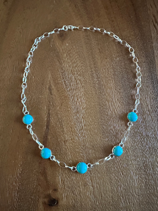 Turquoise and silver 5 stone necklace