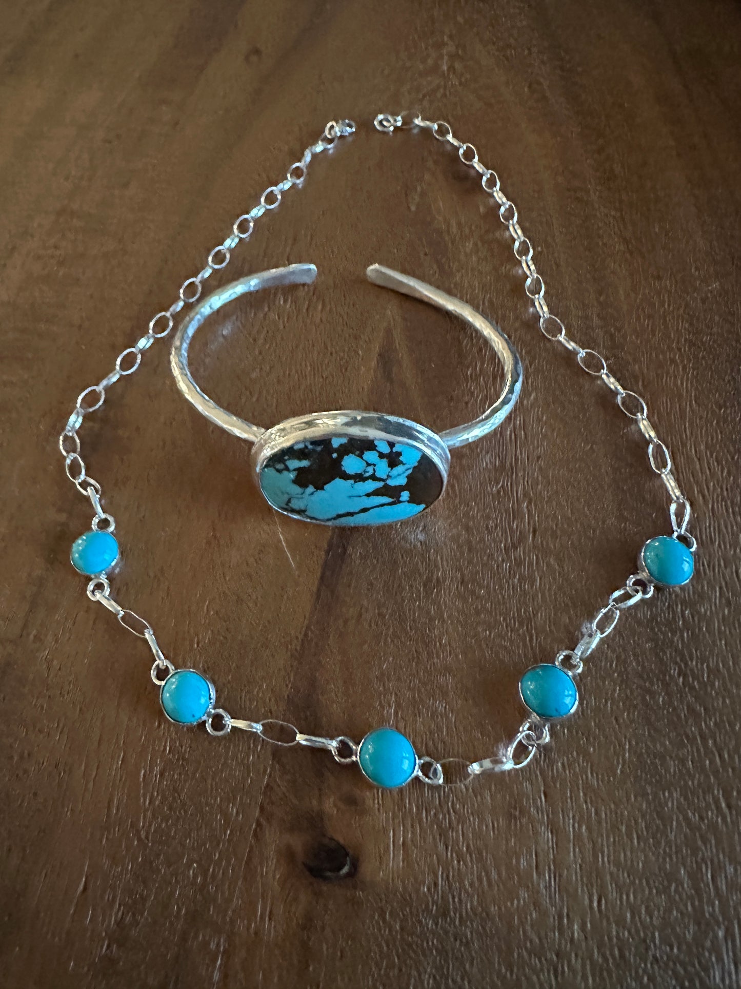 Turquoise and silver 5 stone necklace