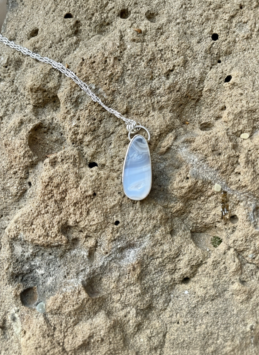 Tube Agate silver necklace