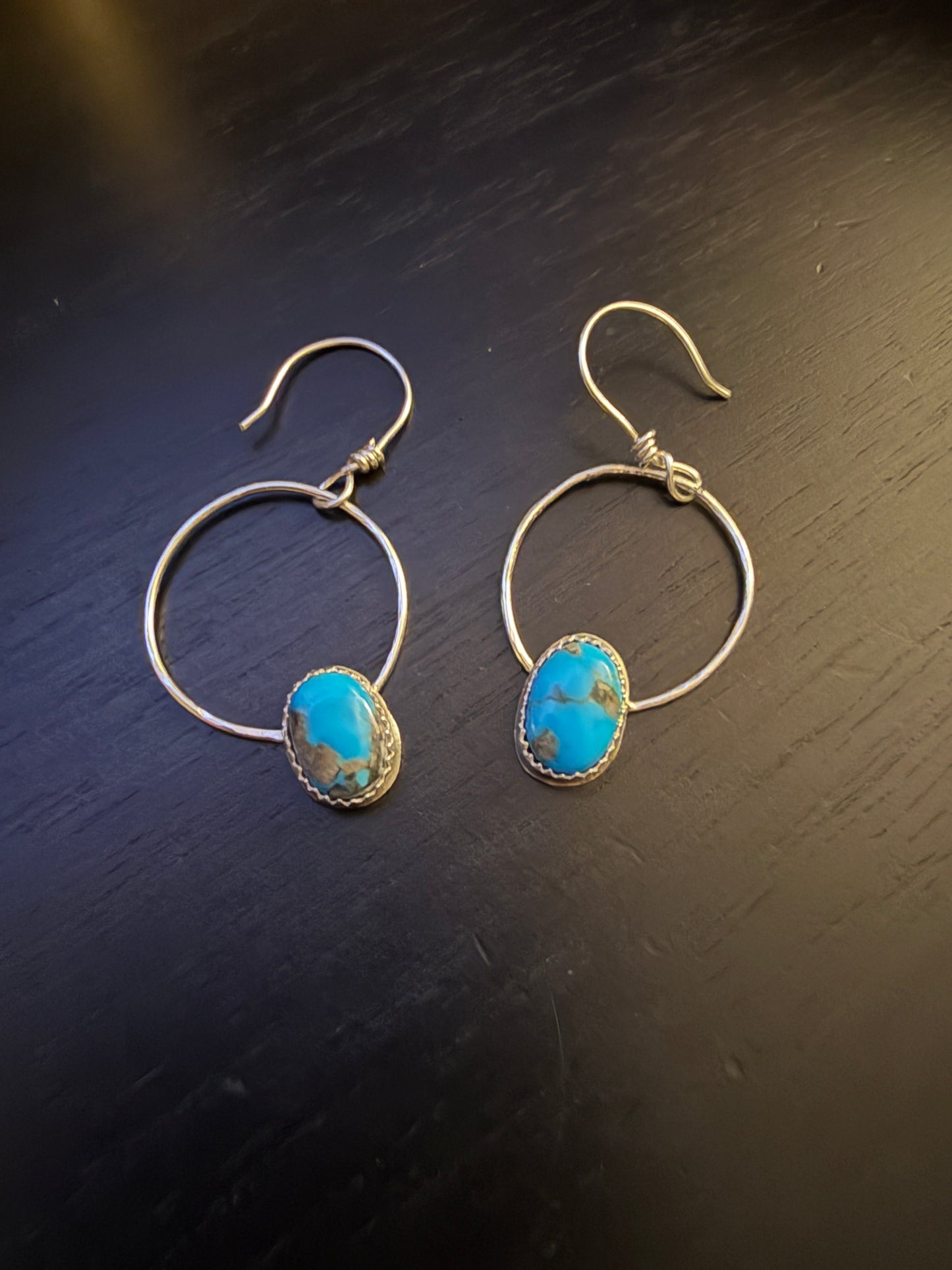 Turquoise and silver hoops