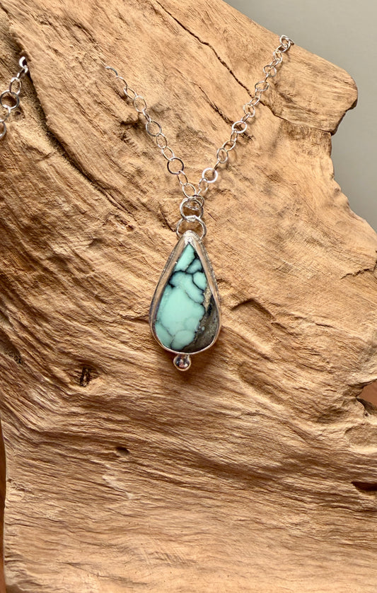 Angel wing variscite sterling silver necklace
