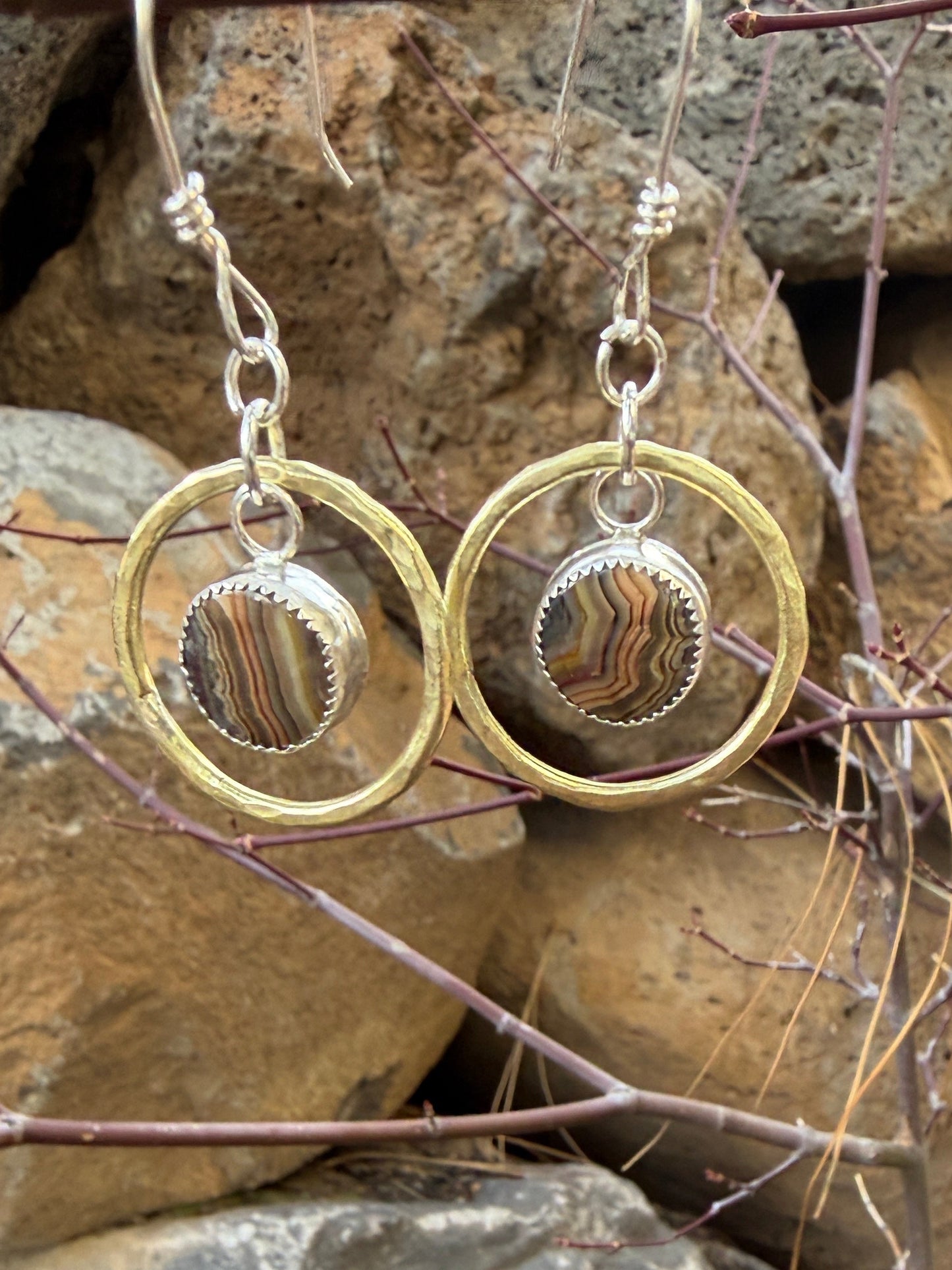 Crazy lace brass and silver earings