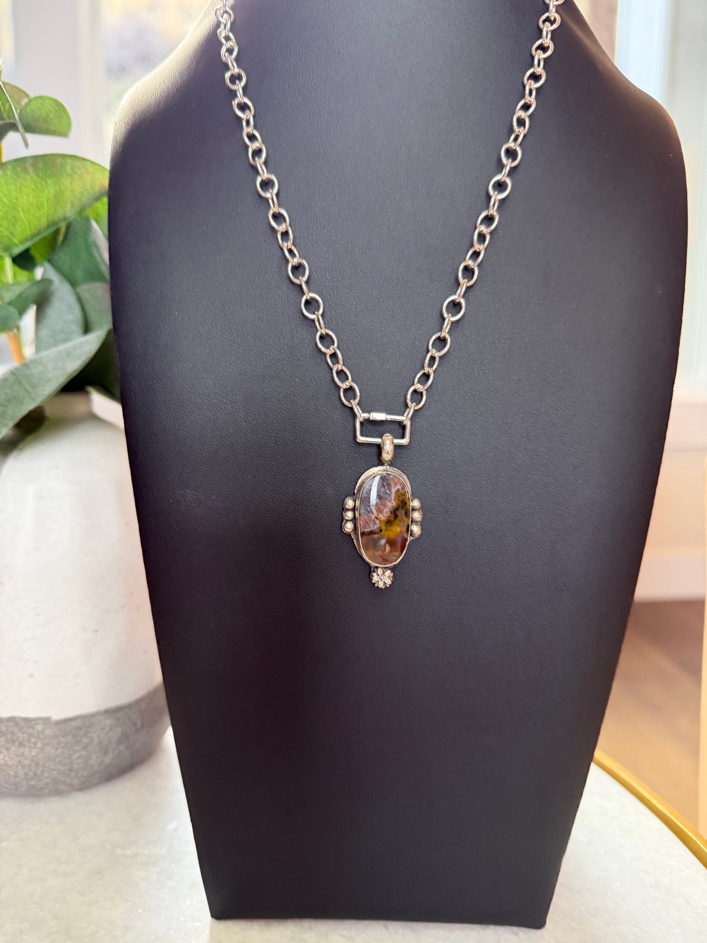 Silver carabiner necklace 16”