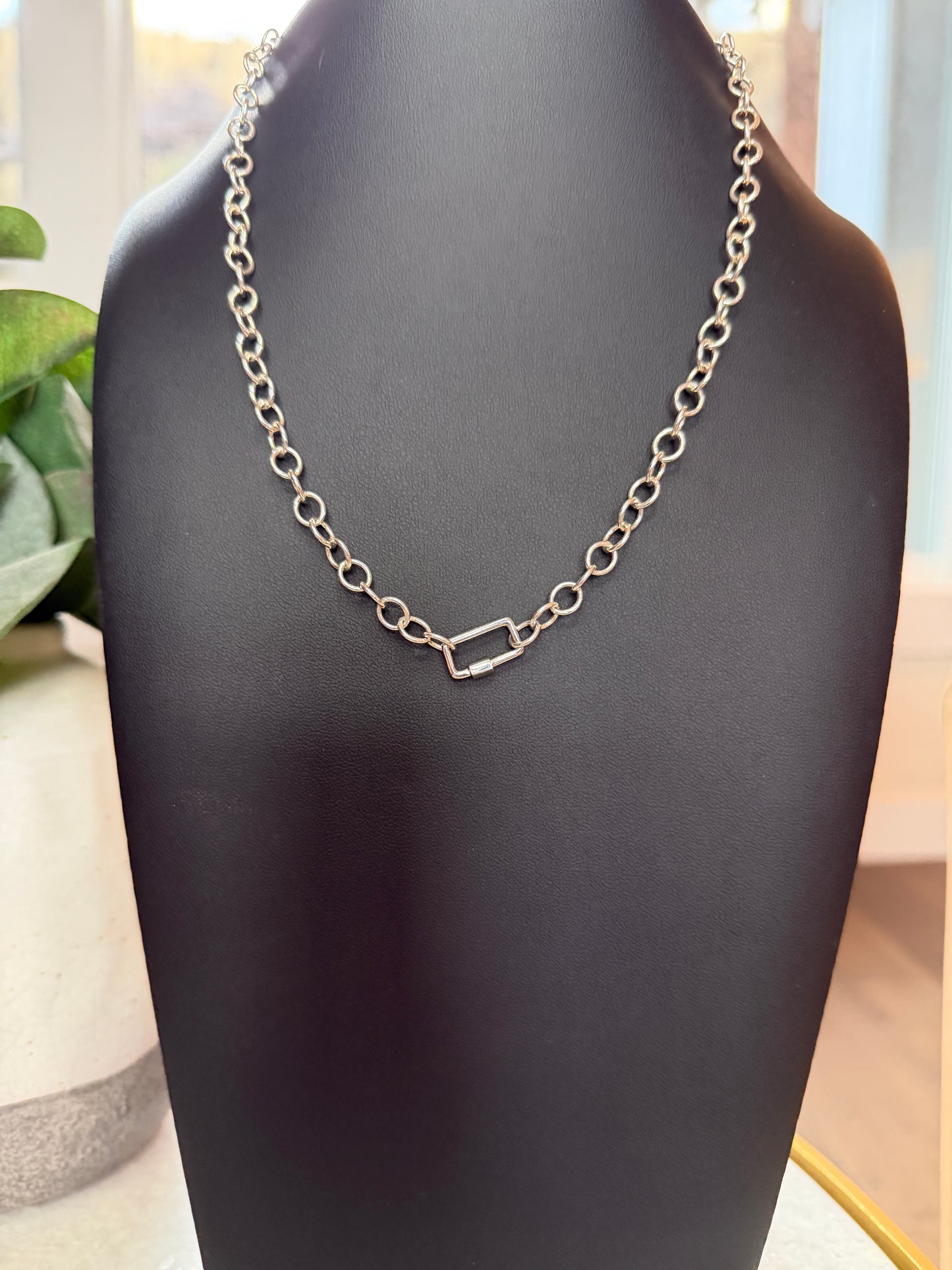Silver carabiner necklace 16”