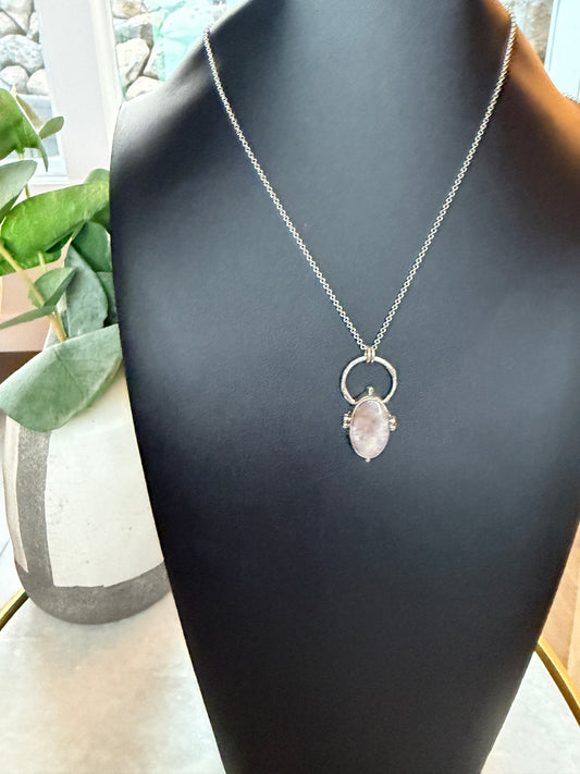 Pink Jasper pendant with silver accents