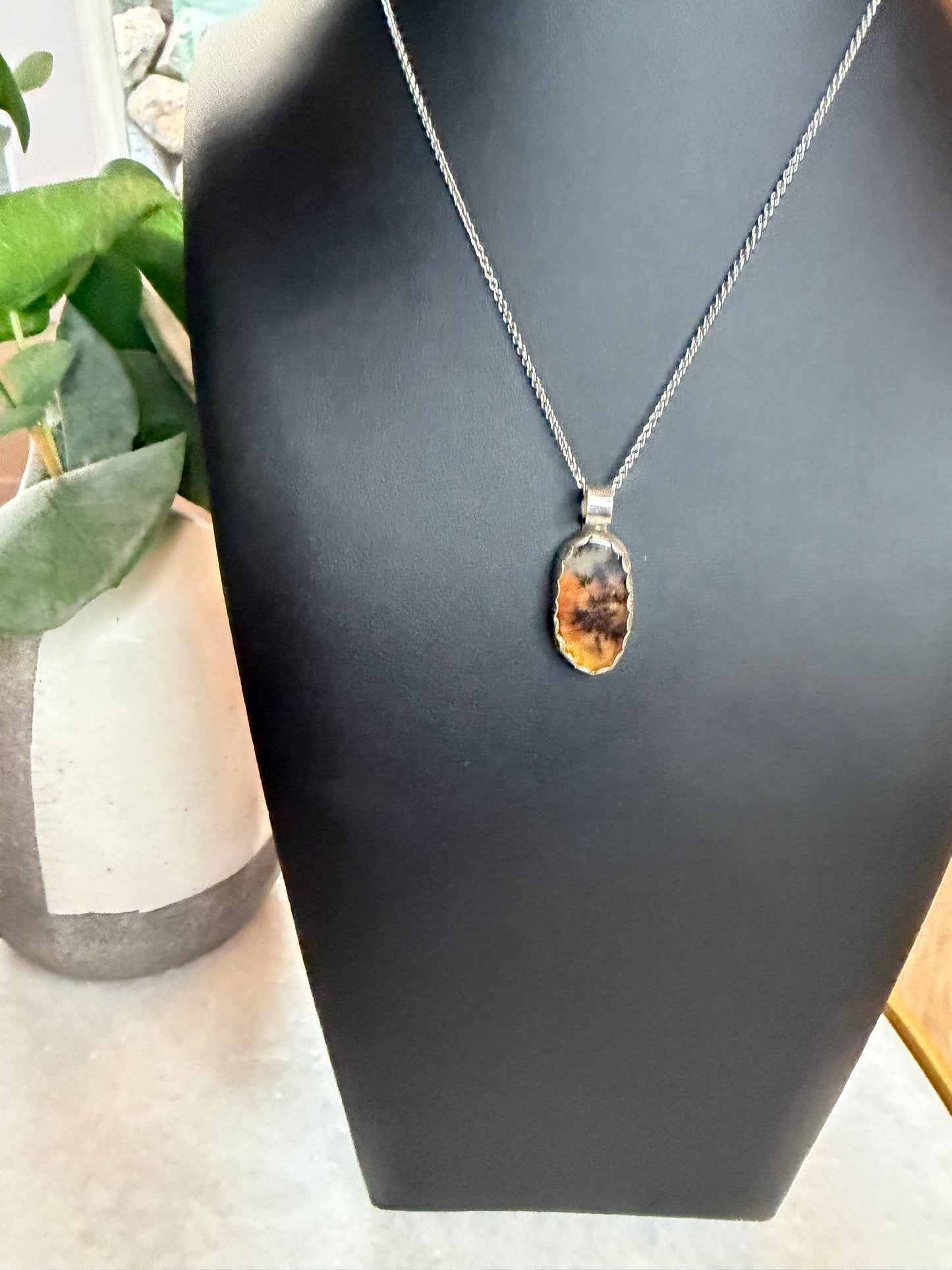 Sterling silver moss agate pendant