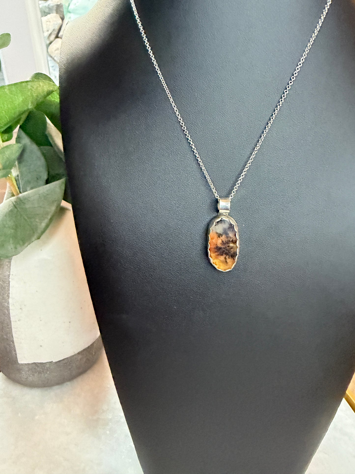 Sterling silver moss agate pendant